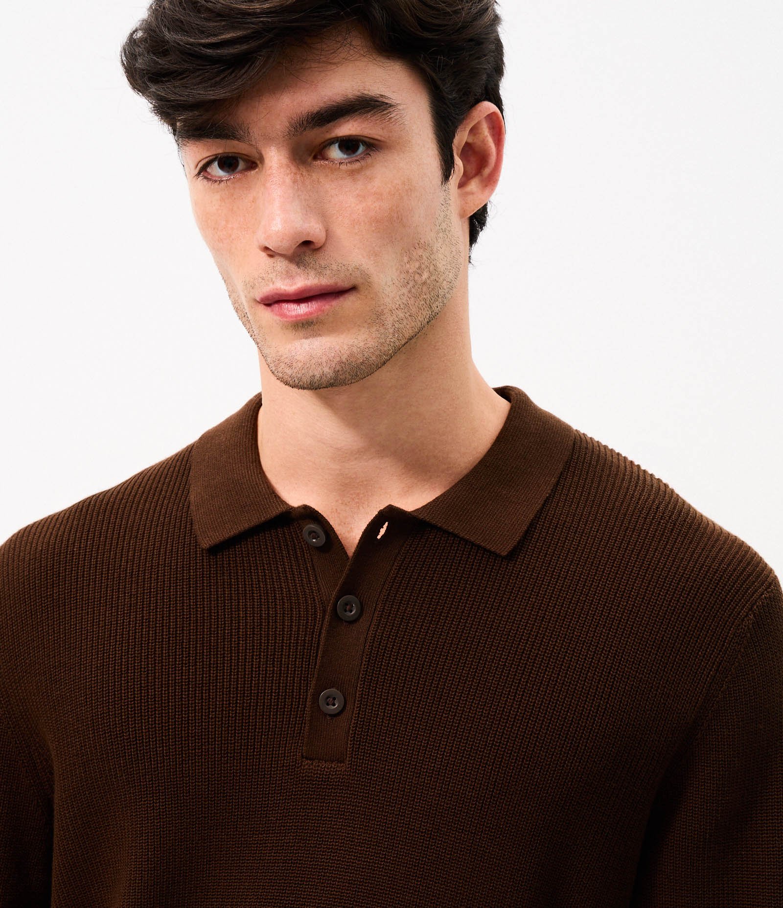 Suéter Texturizado com Gola Polo Marrom 4