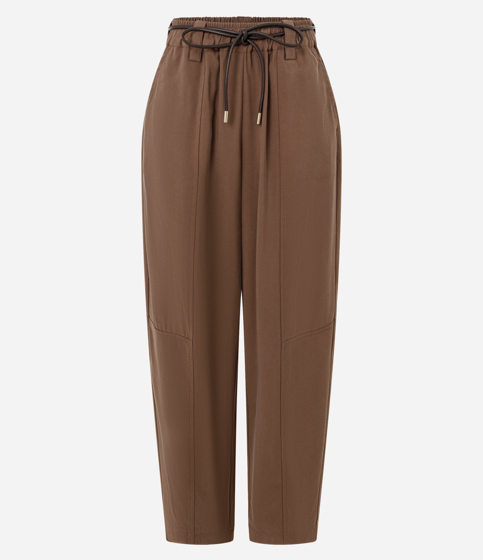 Calça Cenoura com Cós Elástico e Cinto para Amarração Marrom 5