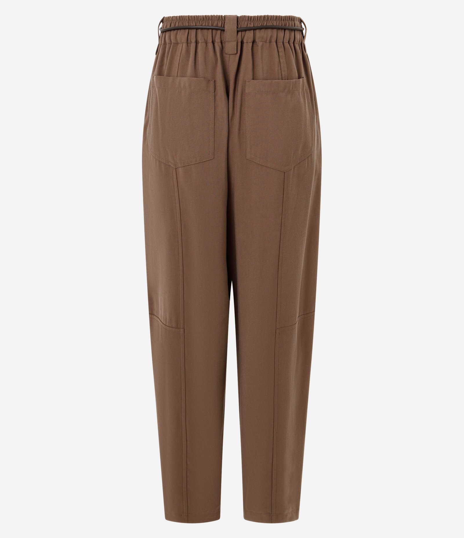 Calça Cenoura com Cós Elástico e Cinto para Amarração Marrom 6
