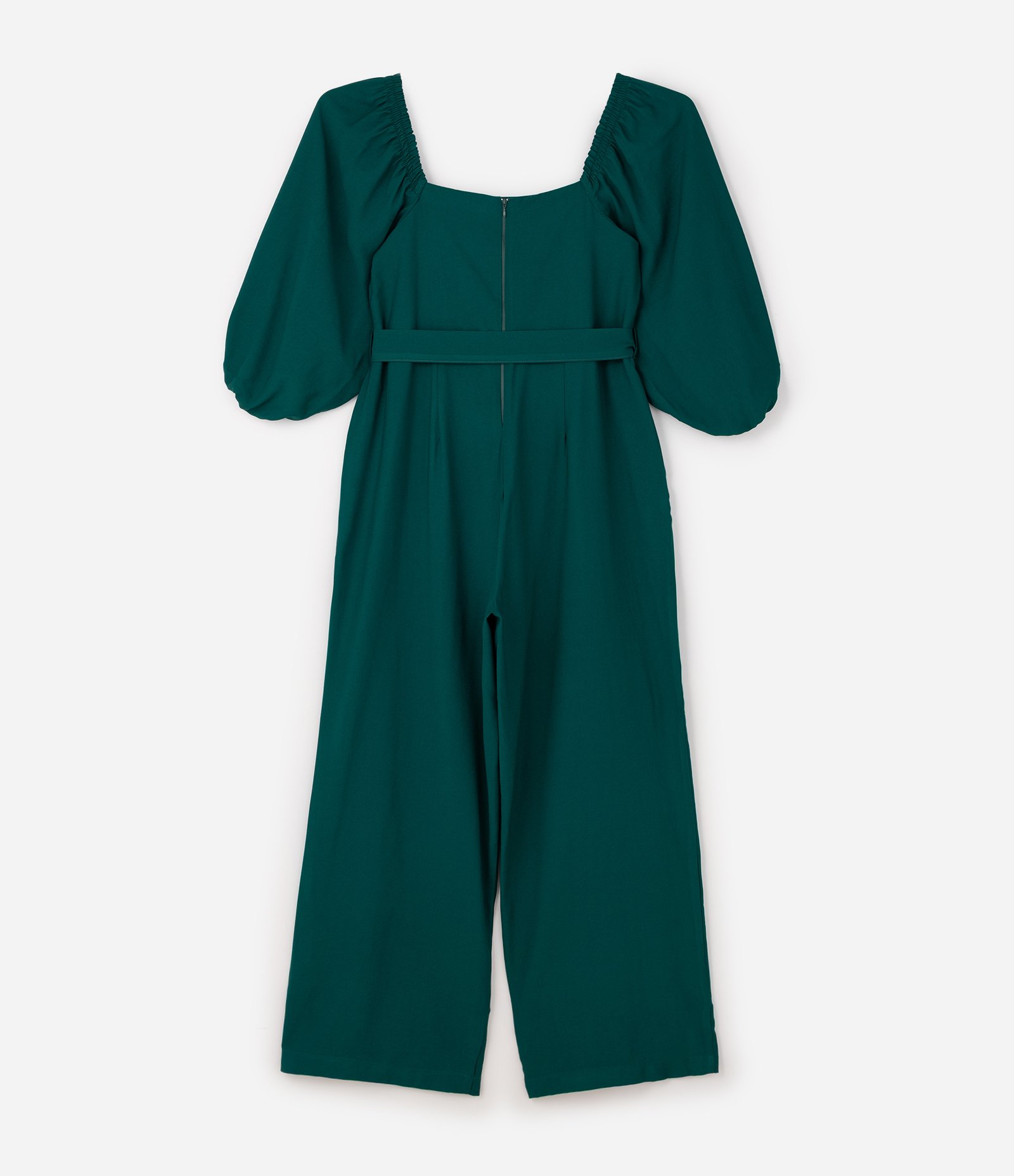 Macacão Pantalona Liso com Decote Quadrado Curve & Plus Size Verde 2