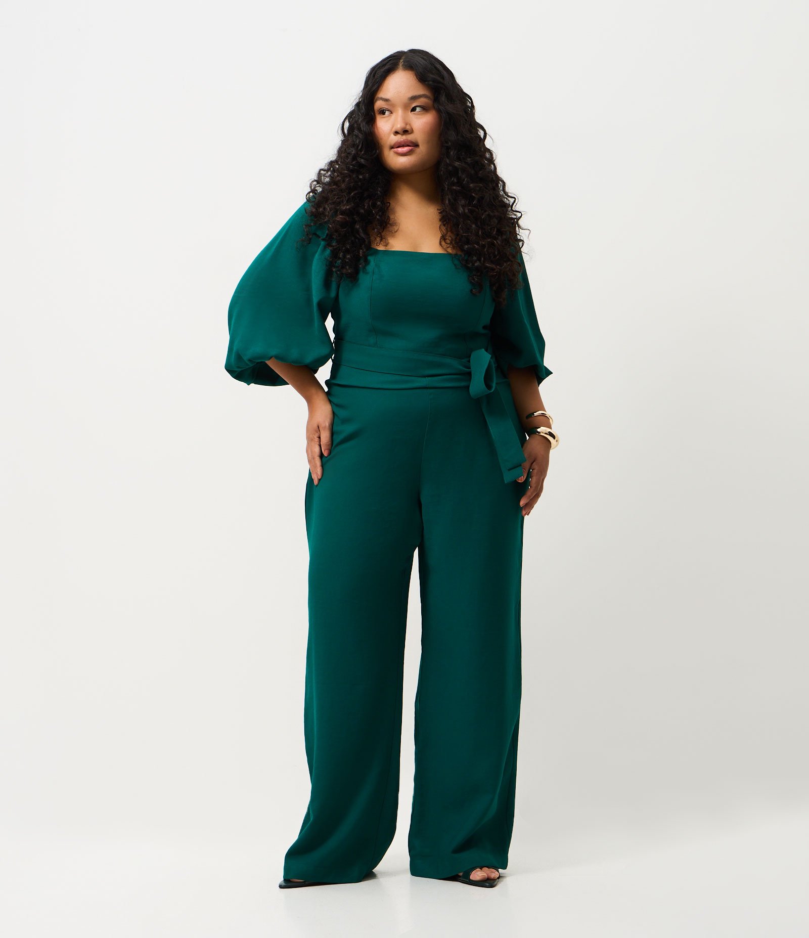 Macacão Pantalona com Decote Quadrado Curve & Plus Size Verde 1