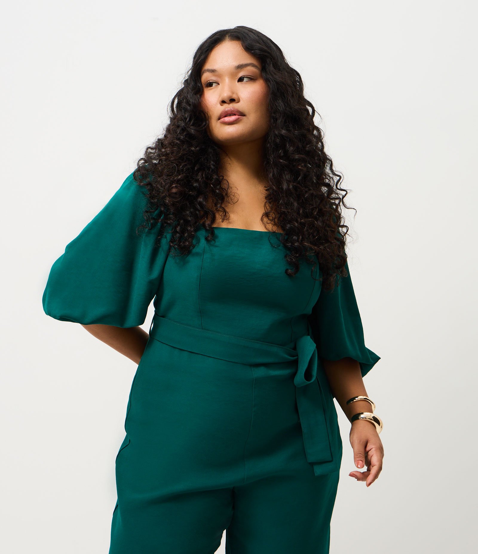 Macacão Pantalona com Decote Quadrado Curve & Plus Size Verde 2