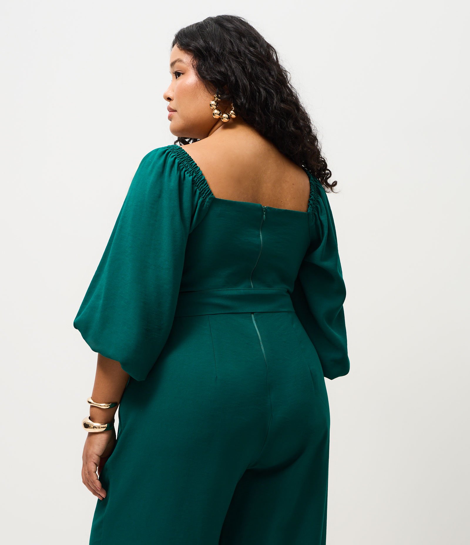 Macacão Pantalona com Decote Quadrado Curve & Plus Size Verde 4