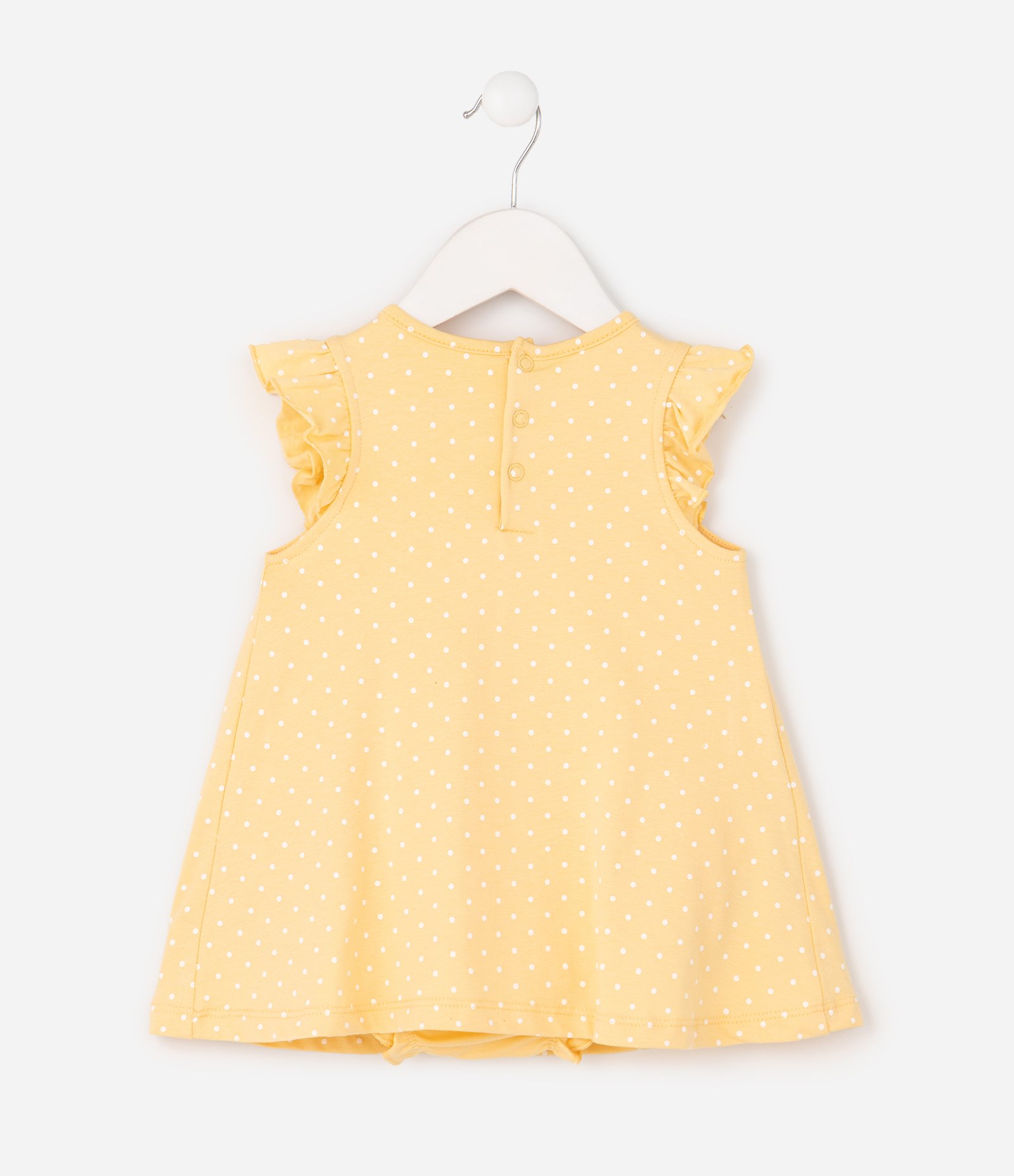 Vestido Body Infantil em Cotton com Poá e Bordado de Abelhas – Tam 0 a 18 Meses Amarelo 3