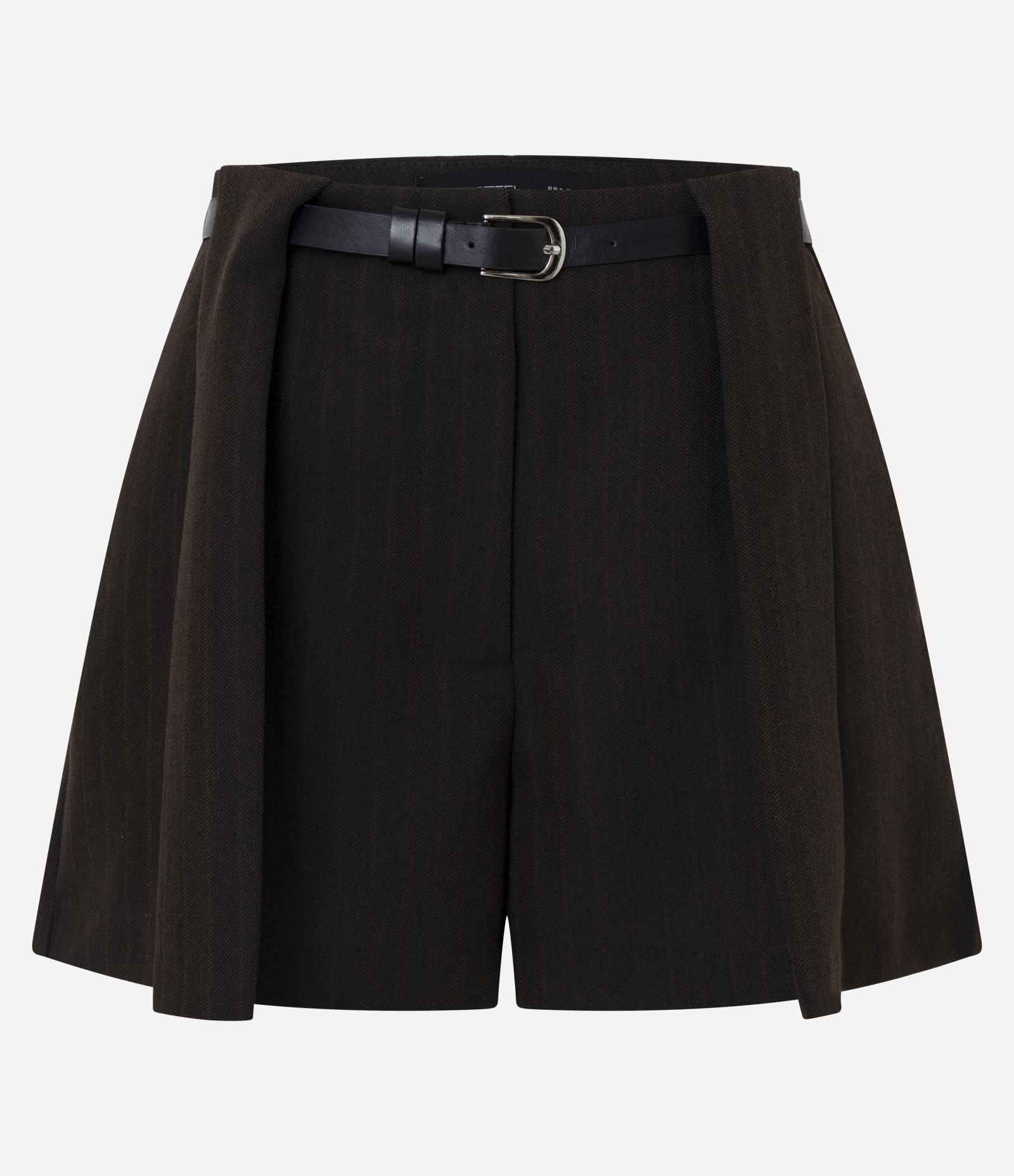 Short Alfaiatado com Cinto Fino e Textura Espinha Marrom 2