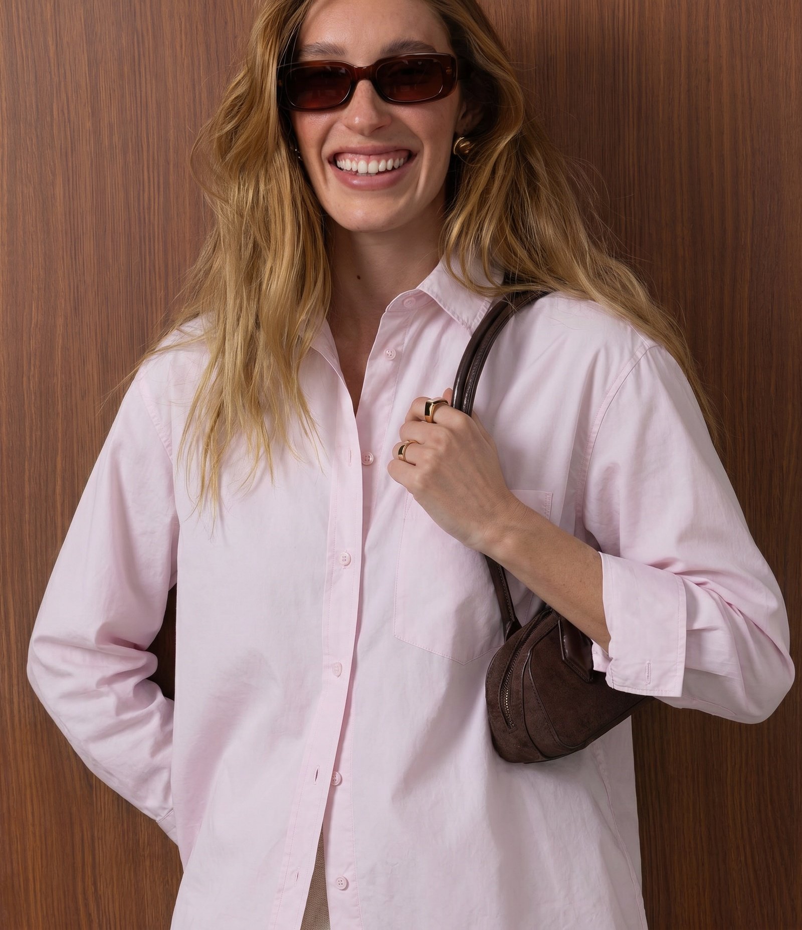 Camisa Oversized em Tricoline Toque Empapelado Rosa 1