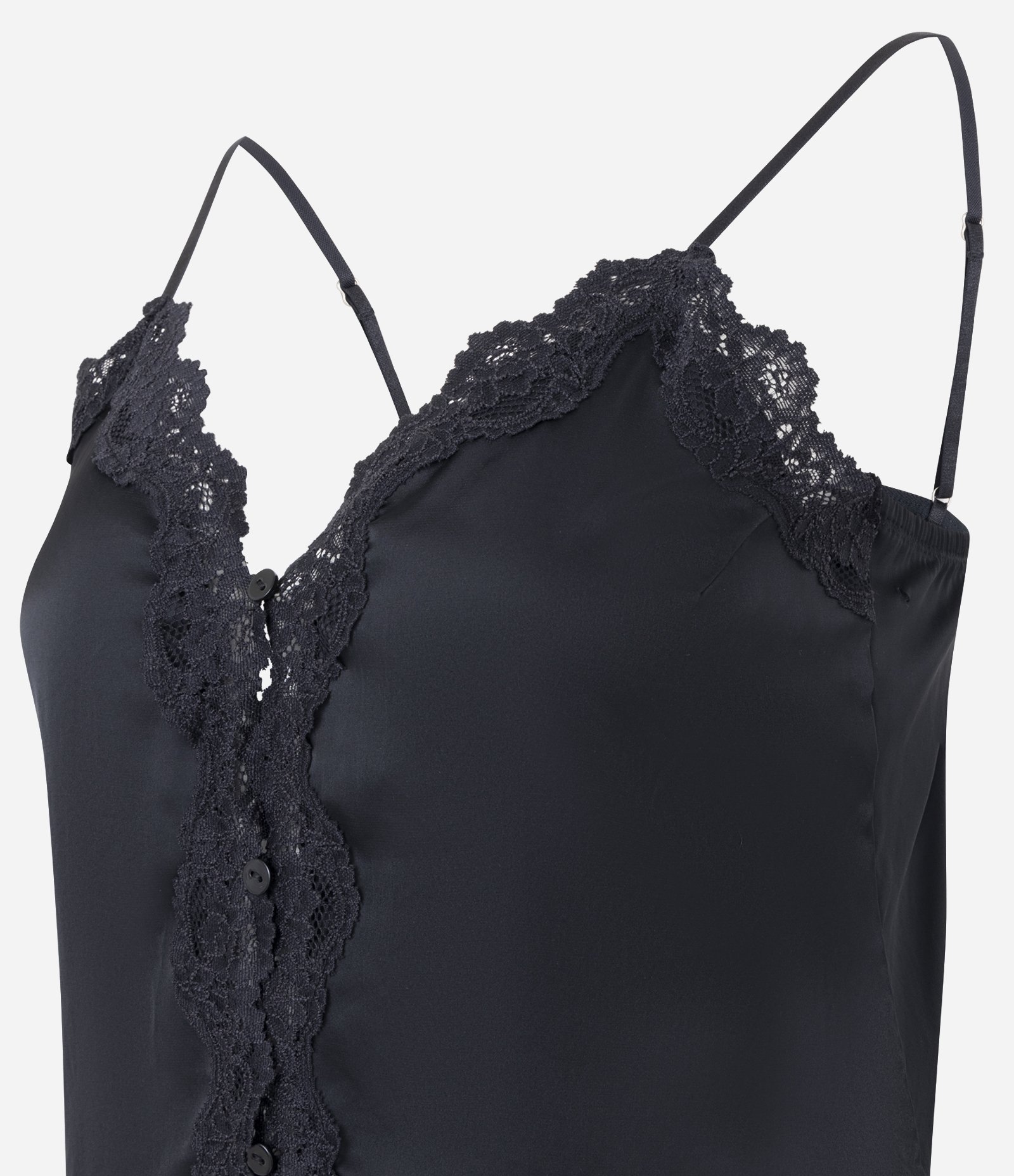 Pijama Short Doll Alcinha em Cetim com Rendinha e Botões Preto 2