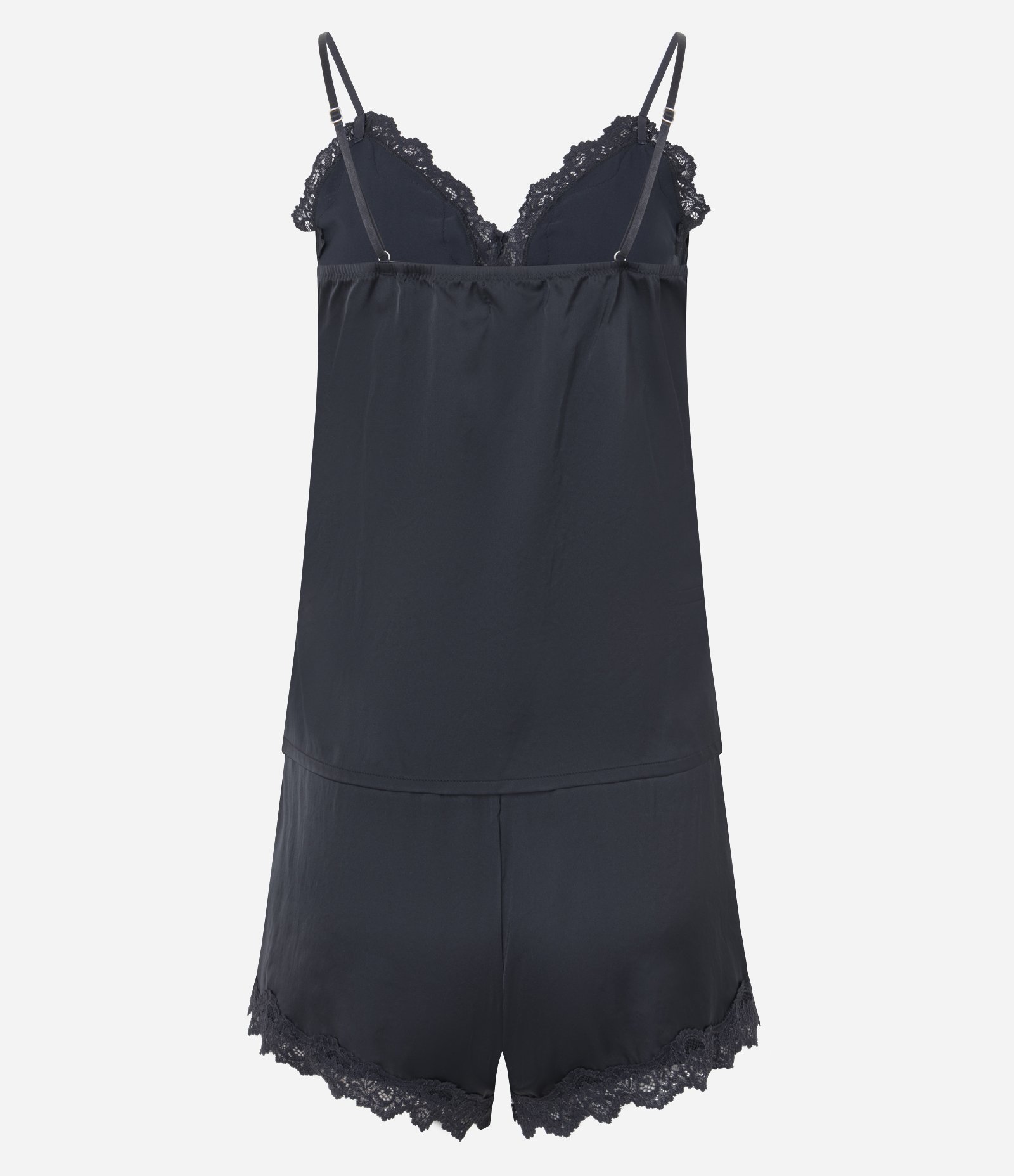 Pijama Short Doll Alcinha em Cetim com Rendinha e Botões Preto 4