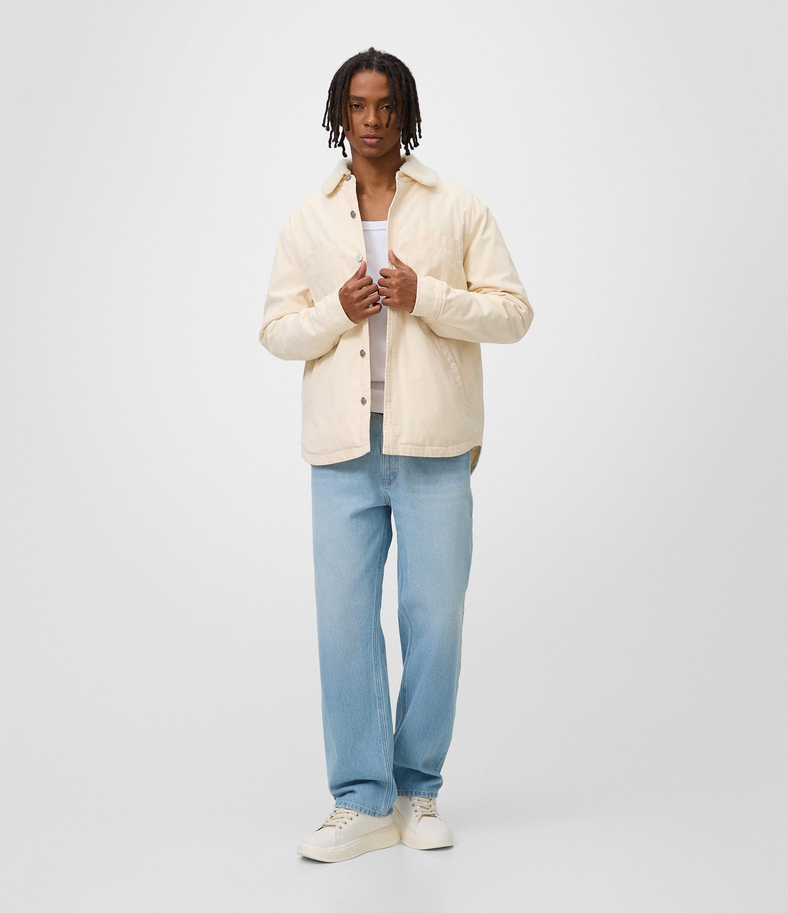 Jaqueta Masculina Oversized Sarja com Gola de Sherpa Off White 2