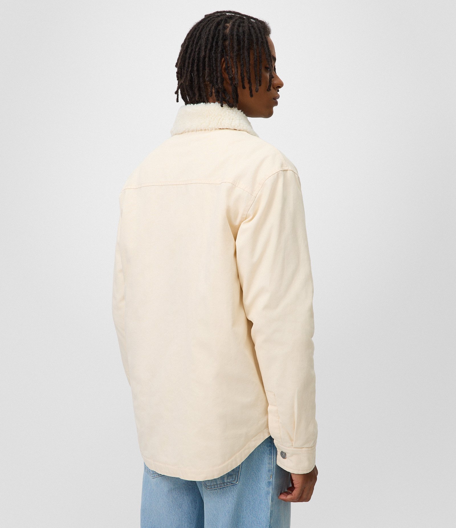 Jaqueta Masculina Oversized Sarja com Gola de Sherpa Off White 3