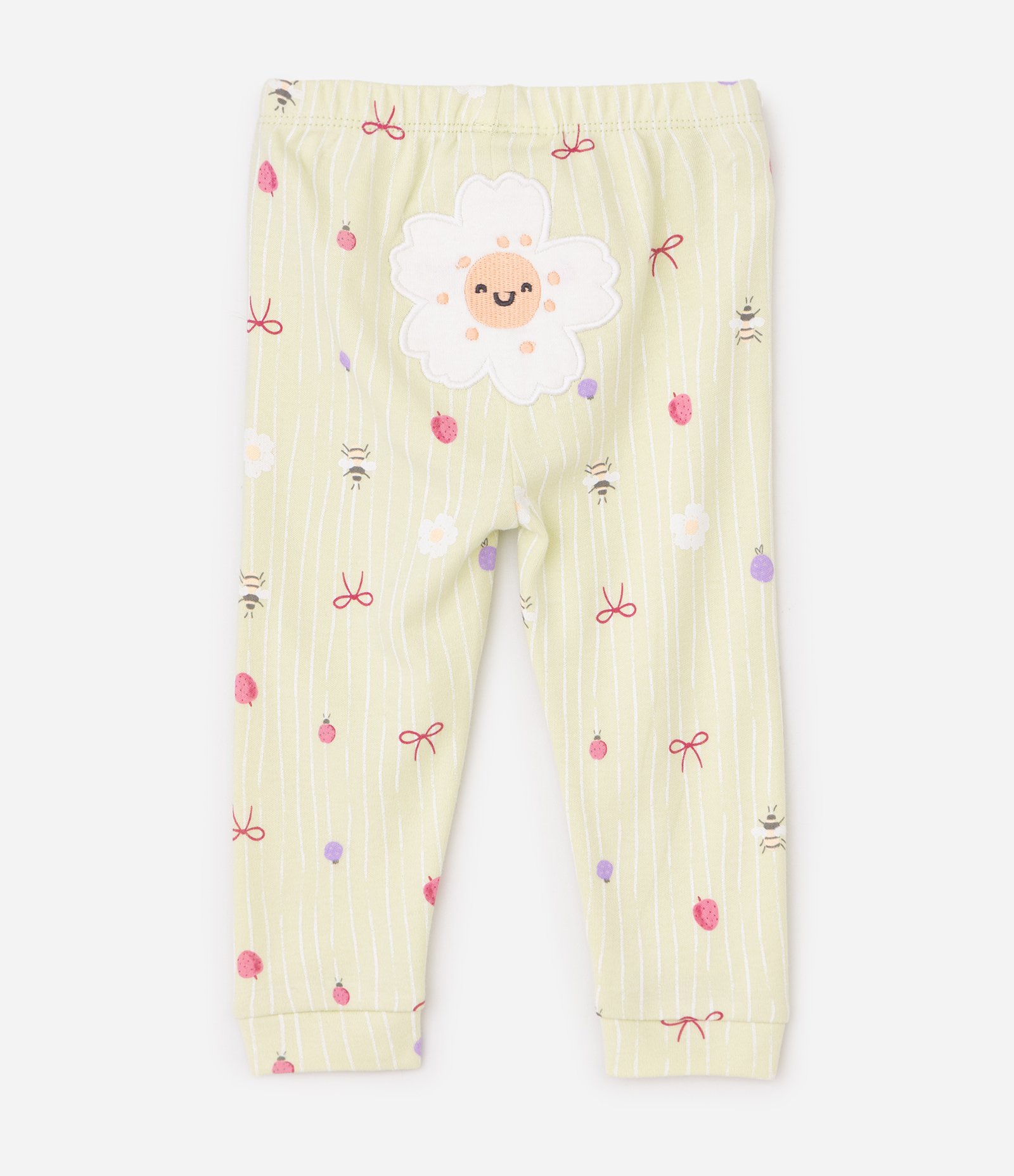 Conjunto Infantil com Estampa Floral e Bordados – Tam RN a 18 Meses Branco/Verde Claro 7