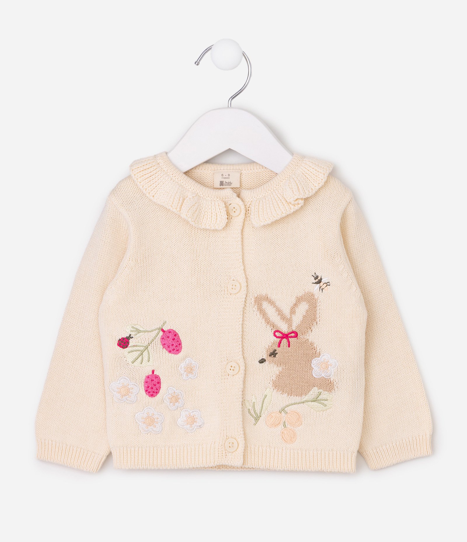 Cardigan Bebê em Tricô Leve com Bordado Floral - Tam 0 a 18 Meses Bege 2
