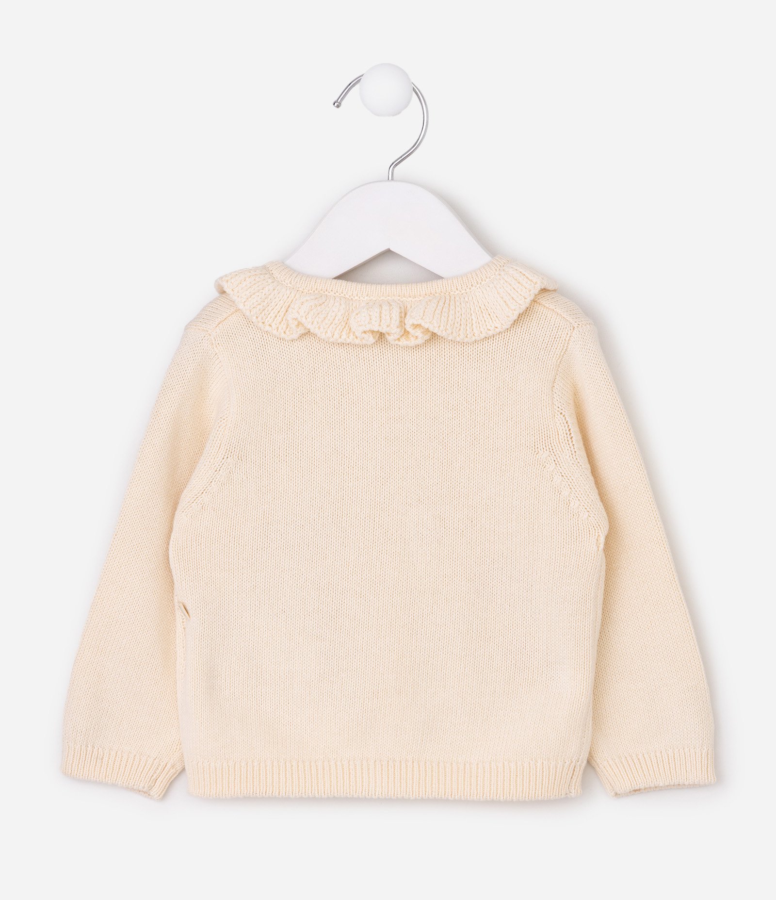 Cardigan Bebê em Tricô Leve com Bordado Floral - Tam 0 a 18 Meses Bege 3