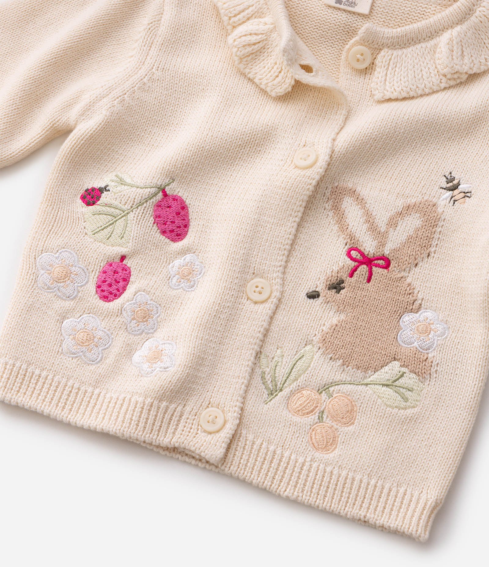 Cardigan Bebê em Tricô Leve com Bordado Floral - Tam 0 a 18 Meses Bege 5