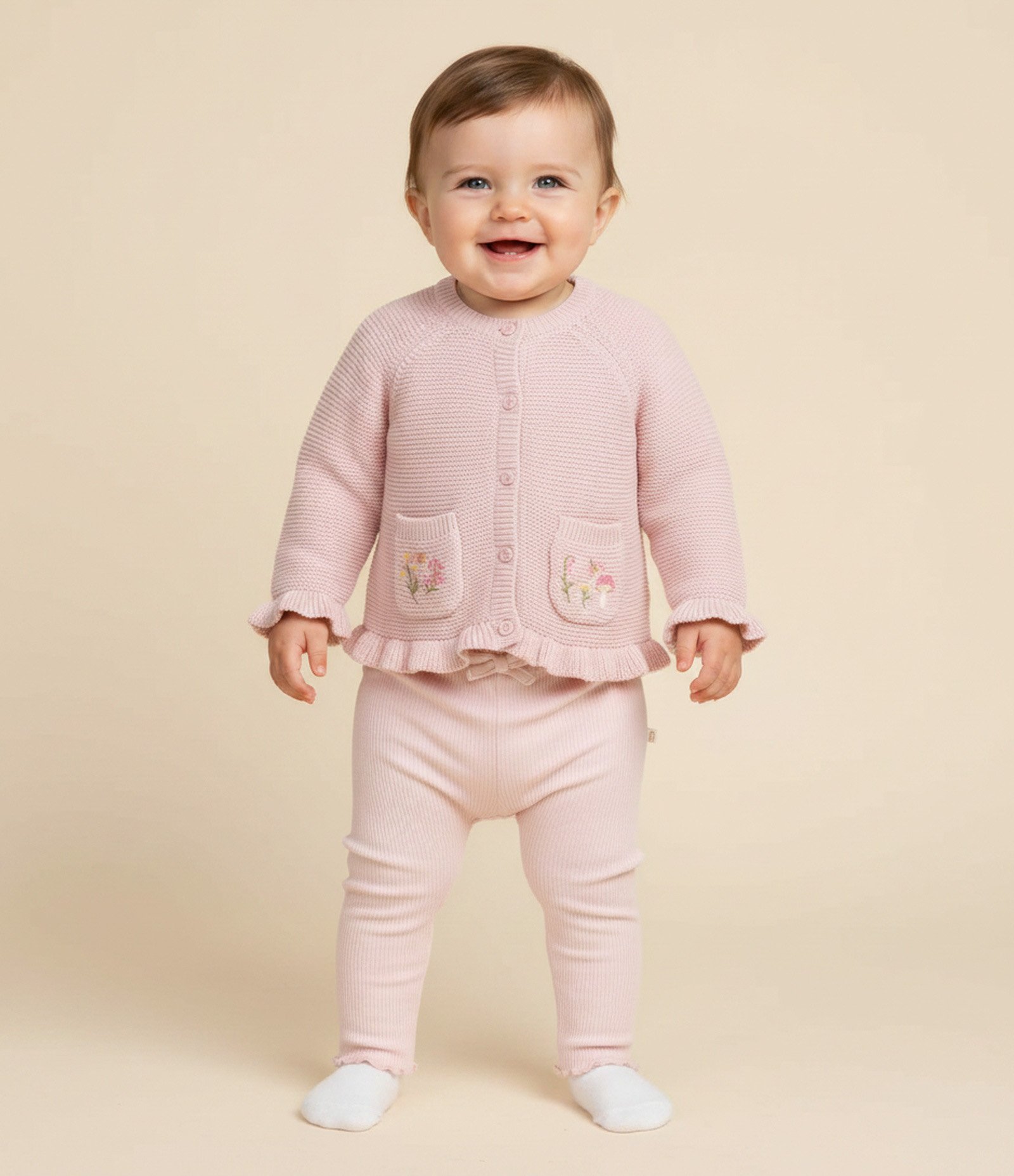 Cardigan Infantil em Tricô com Bordado Floral – Tam 0 a 18 Meses Rosa Bebê 1