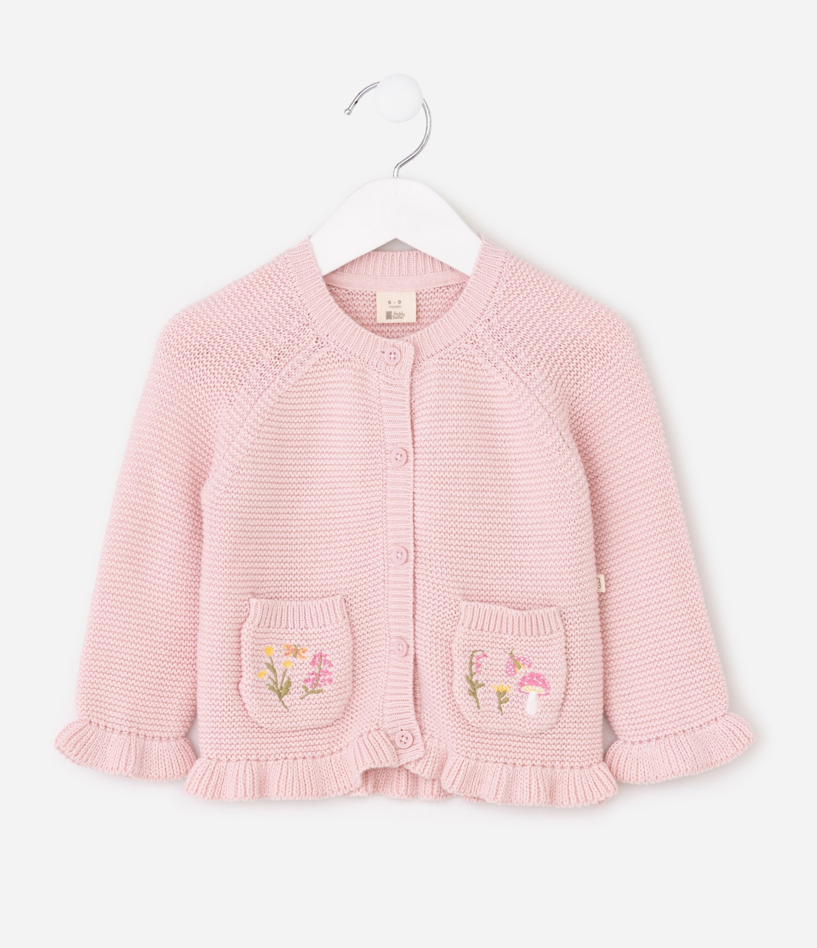 Cardigan Infantil em Tricô com Bordado Floral – Tam 0 a 18 Meses Rosa Bebê 2
