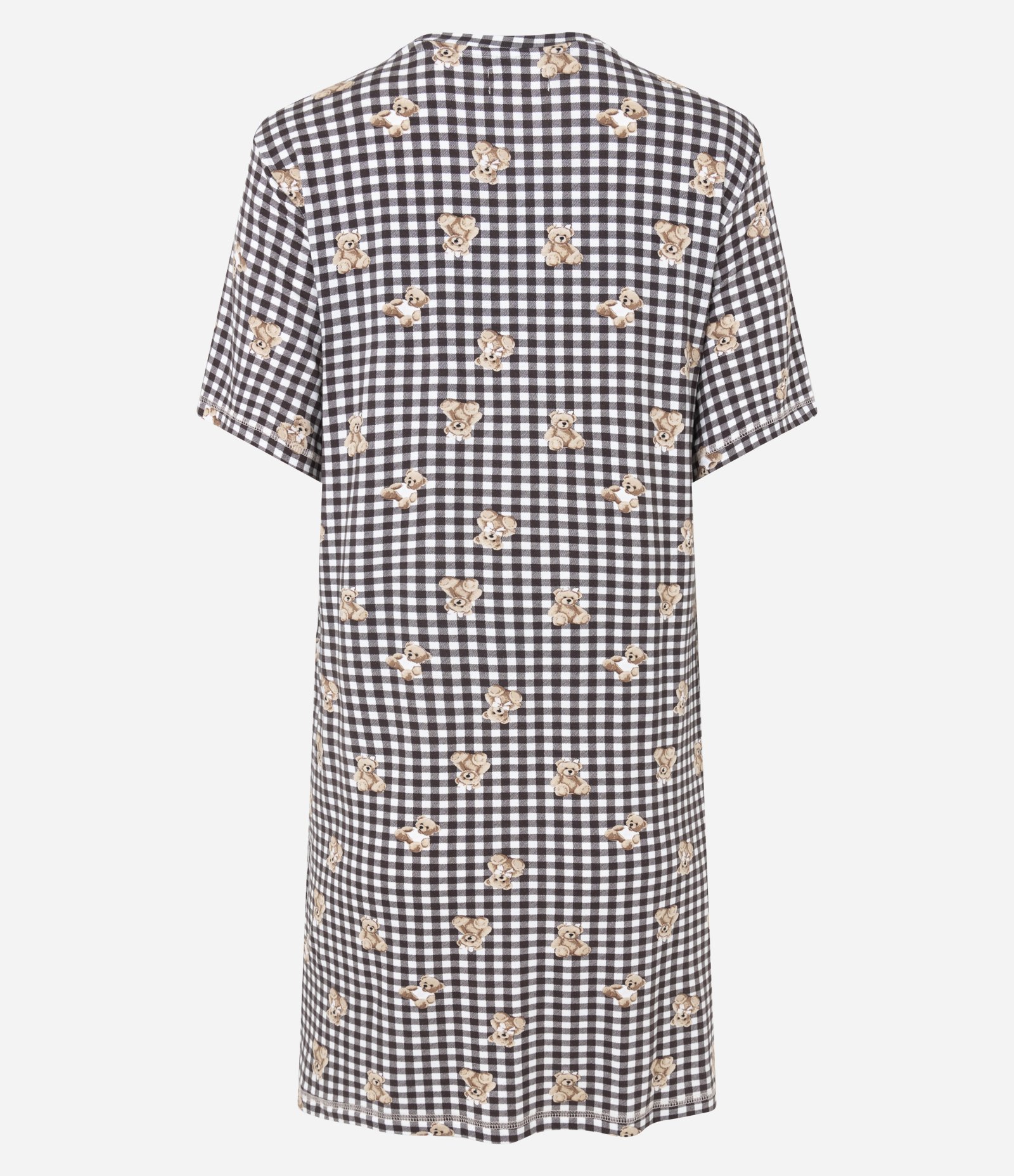 Camisola Curta em Viscolycra com Estampa Xadrez Vichy e Ursinhos Branco/ Marrom 5