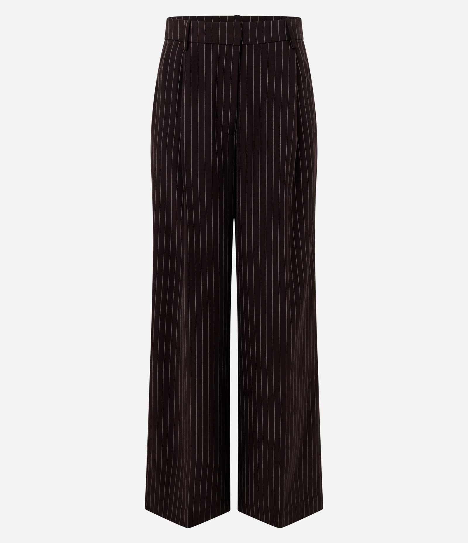 Calça Wide Leg Alfaiatada com Estampa de Listras em Fio Tinto Marrom 1