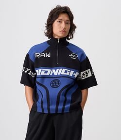 Camiseta Boxy em Tricoline com Quarter Zíper e Gola Polo