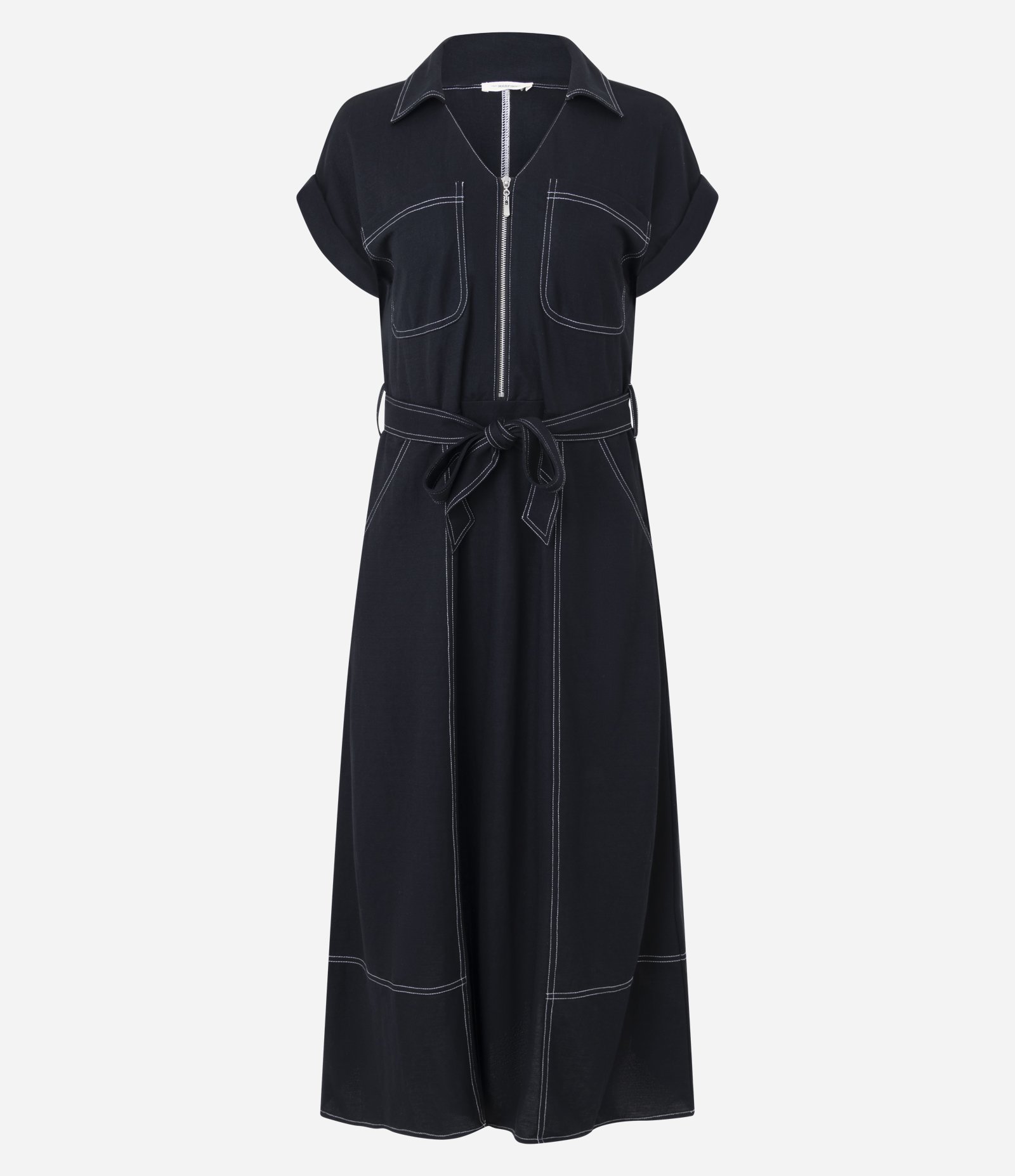 Vestido Chemise Longo em Piquet com Cinto Ajustável Preto 1