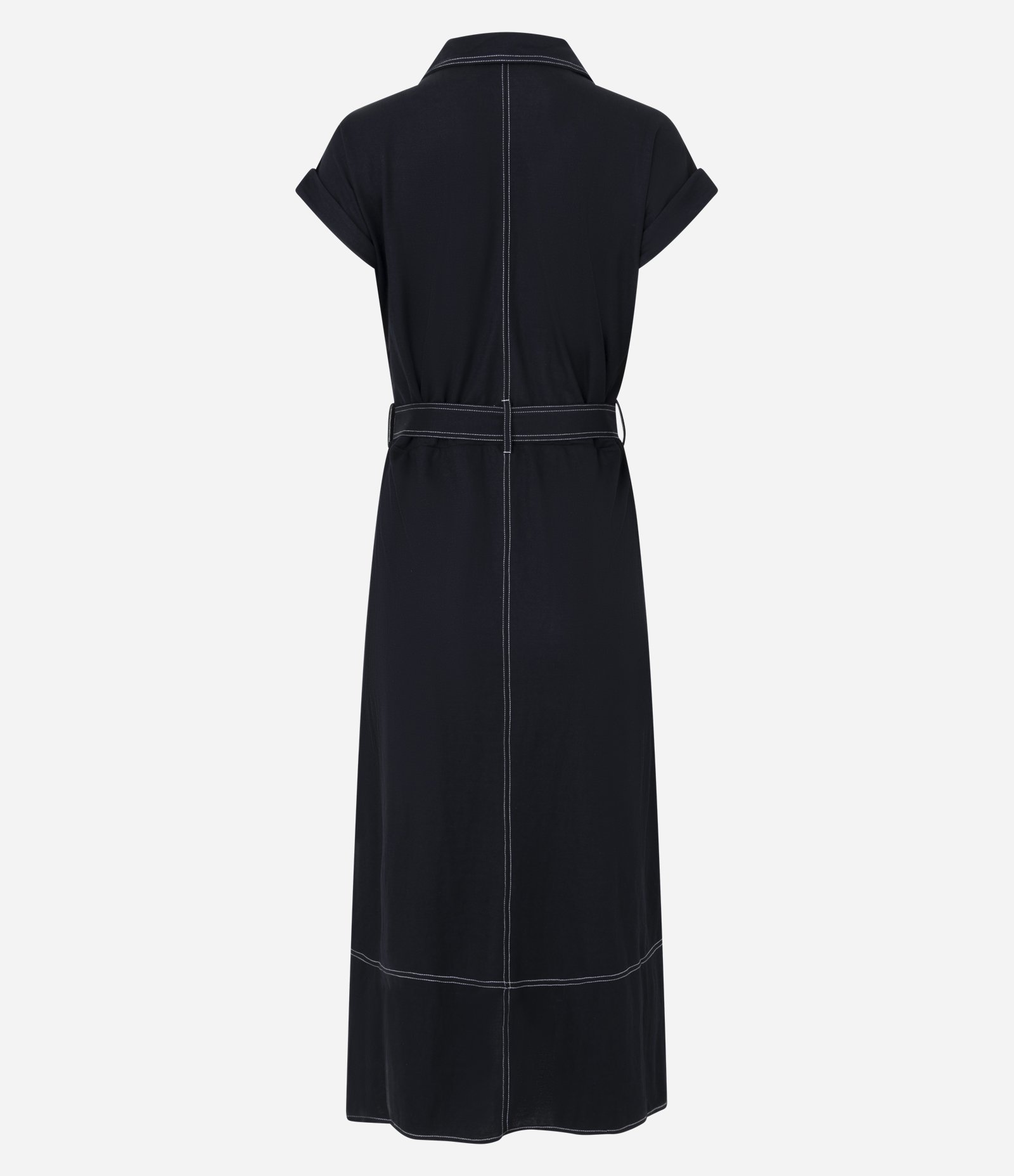 Vestido Chemise Longo em Piquet com Cinto Ajustável Preto 2