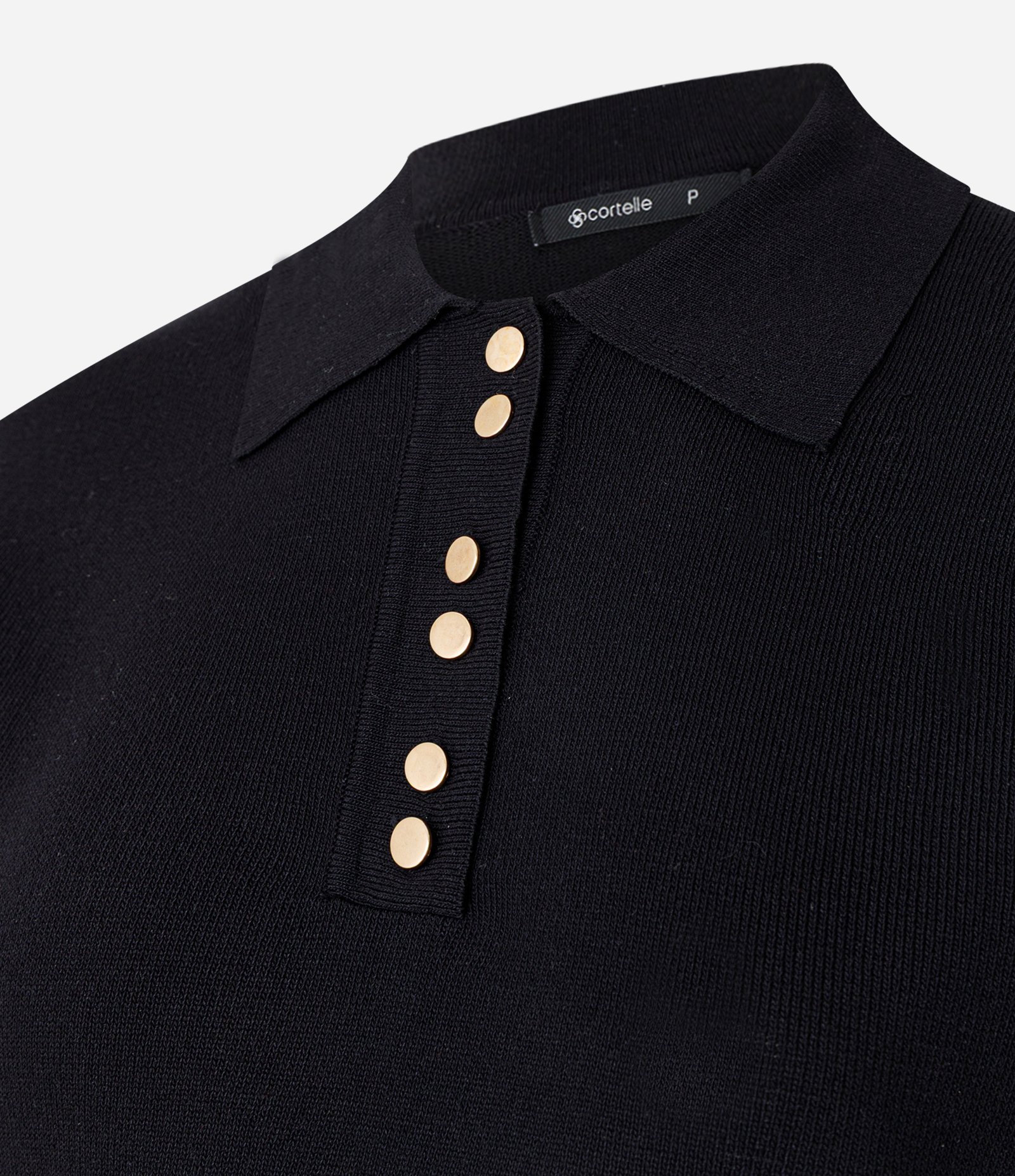 Blusa Curta em Tricô com Abotoamento Frontal Preto 2