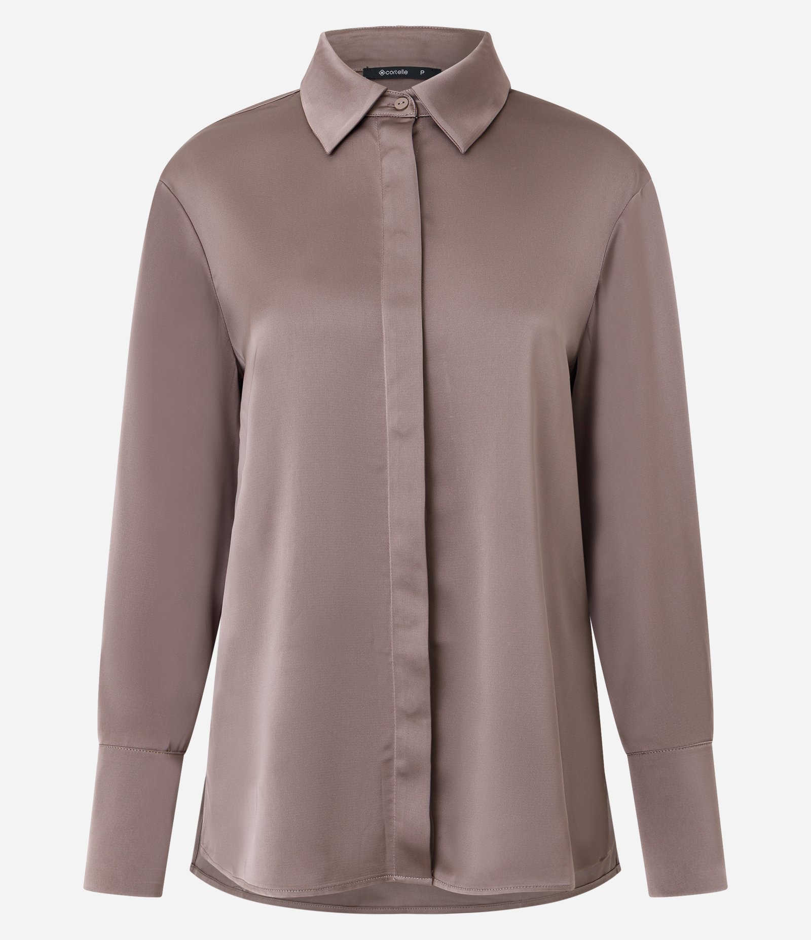 Camisa Acetinada com Gola Clássica Marrom 5