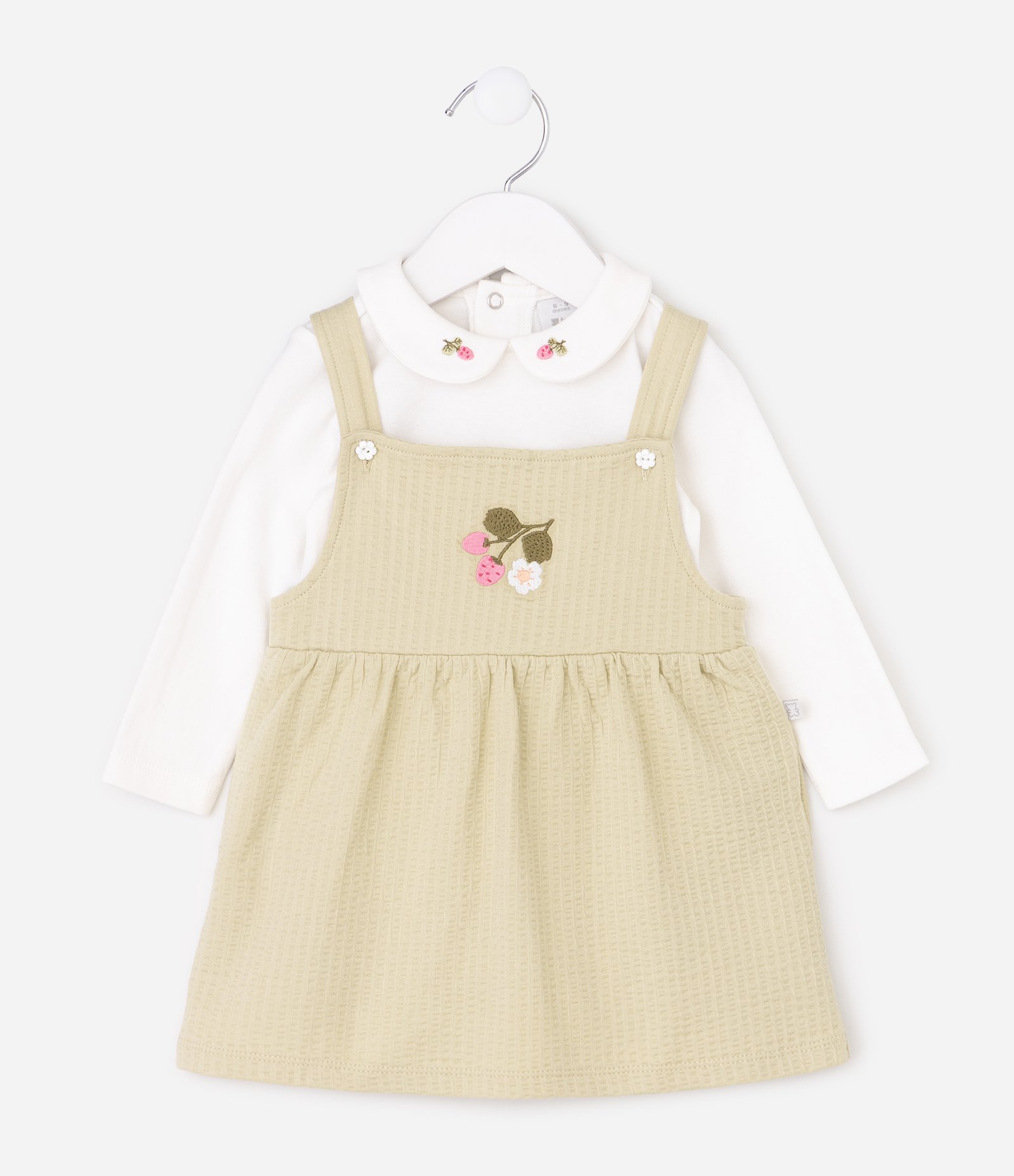 Conjunto Bebê Body e Salopete em Algodão com Bordado Floral – Tam 0 a 18 Meses Bege/Off White 2