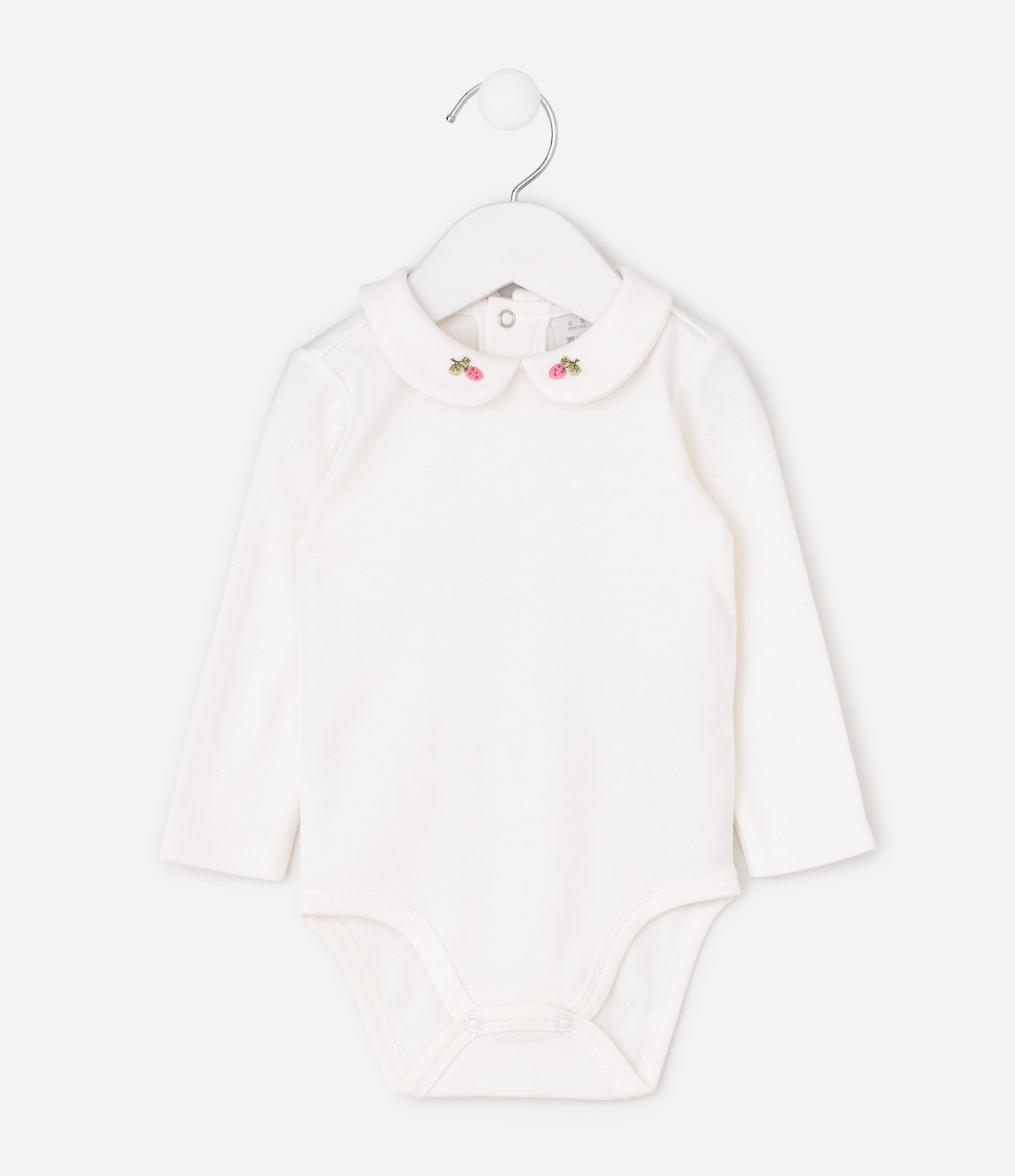 Conjunto Bebê Body e Salopete em Algodão com Bordado Floral – Tam 0 a 18 Meses Bege/Off White 3