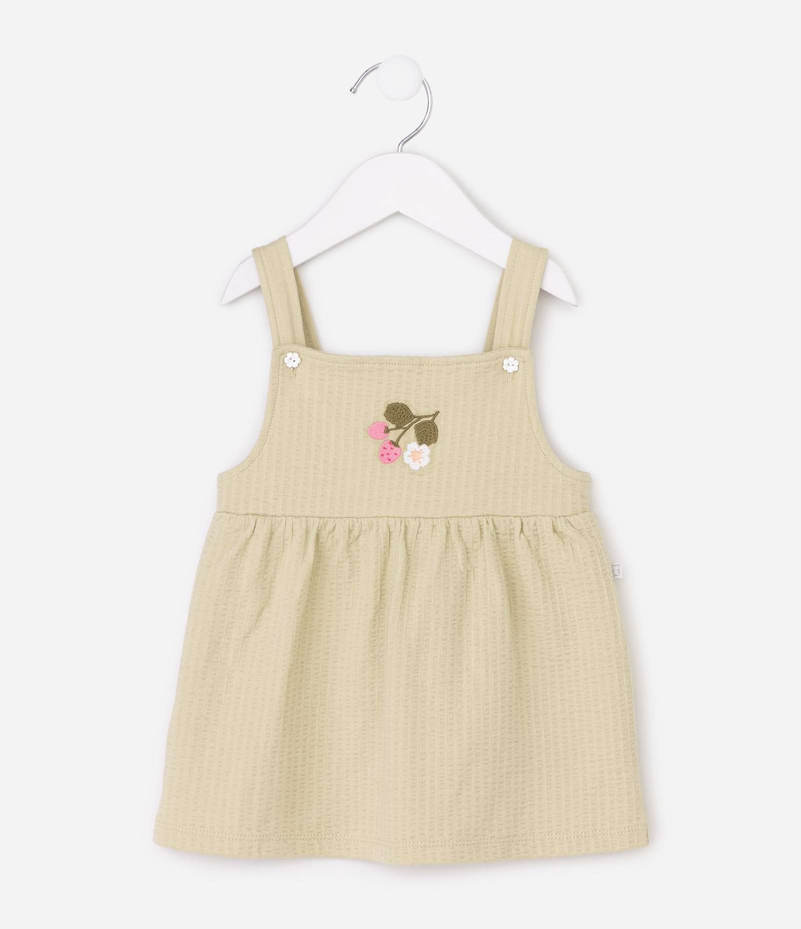 Conjunto Bebê Body e Salopete em Algodão com Bordado Floral – Tam 0 a 18 Meses Bege/Off White 4