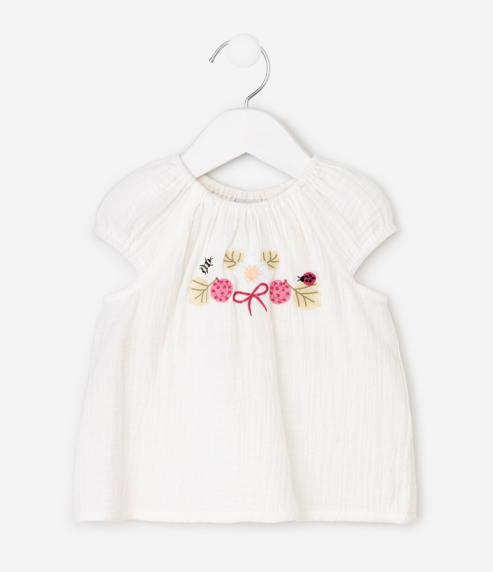 Conjunto Bebê Bata Bordada e Short Vichy - Tam 3 a 18 Meses Branco 3