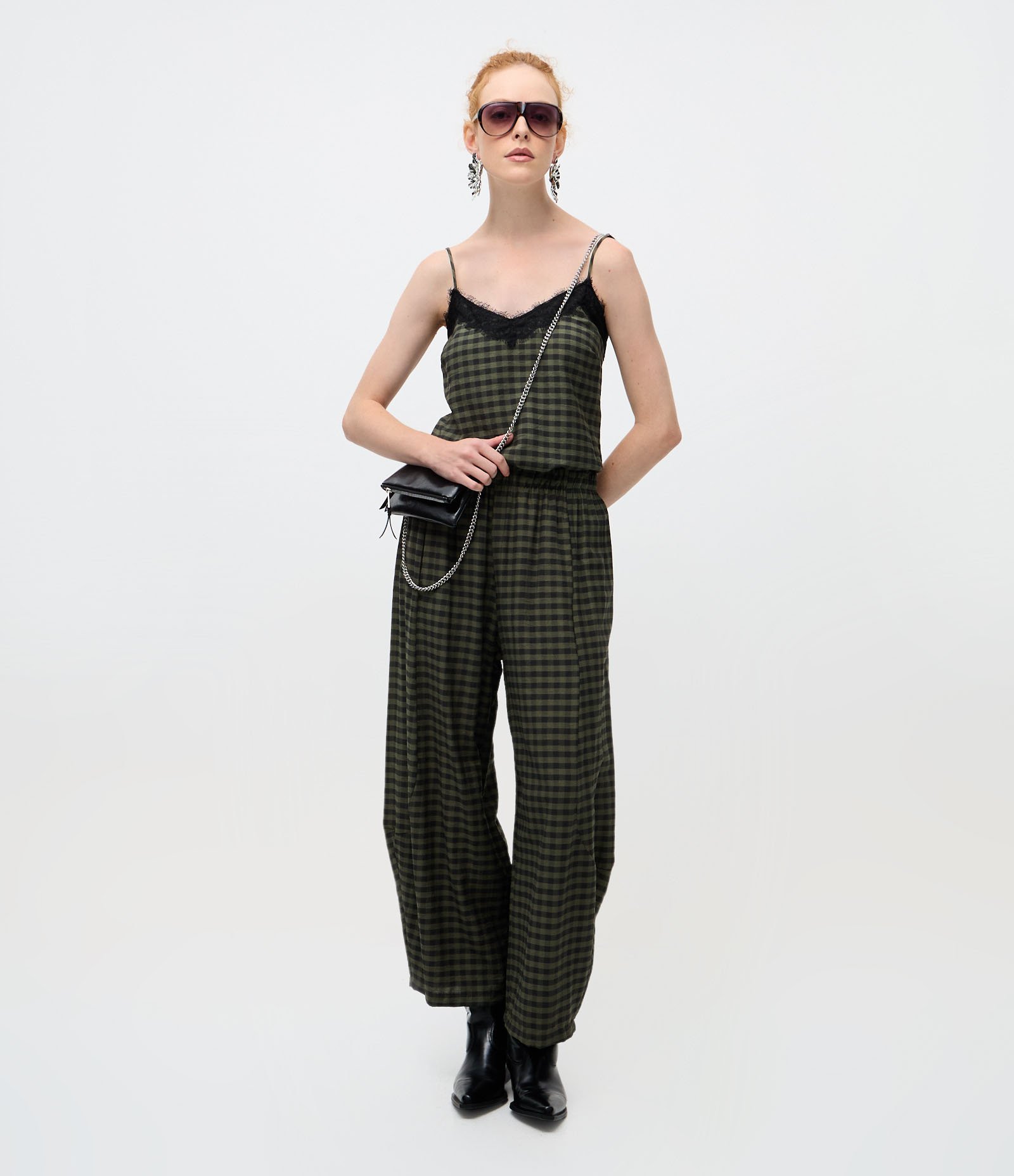 Calça Barrel em Viscose com Estampa Xadrez Verde 2