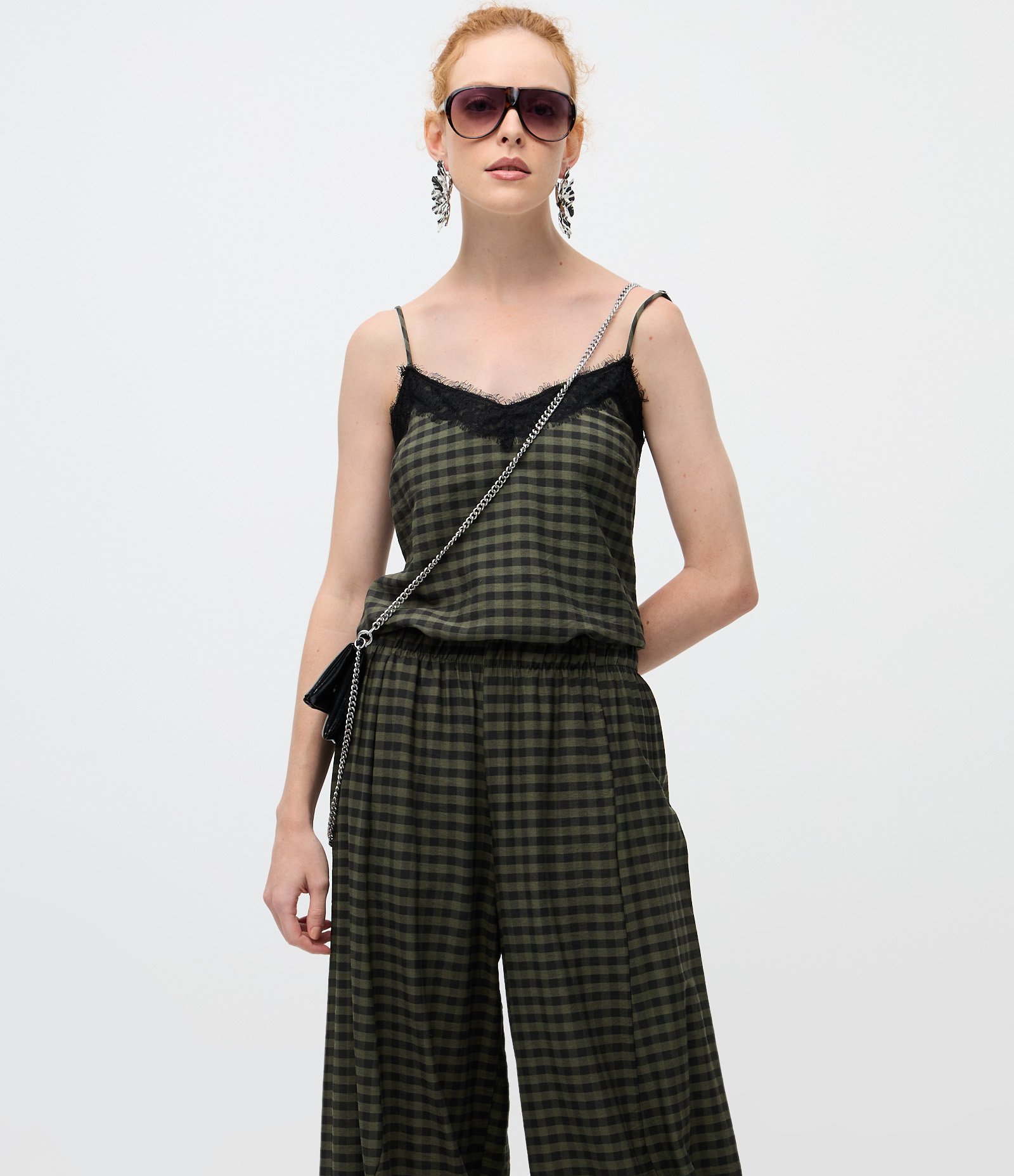 Calça Barrel em Viscose com Estampa Xadrez Verde 3