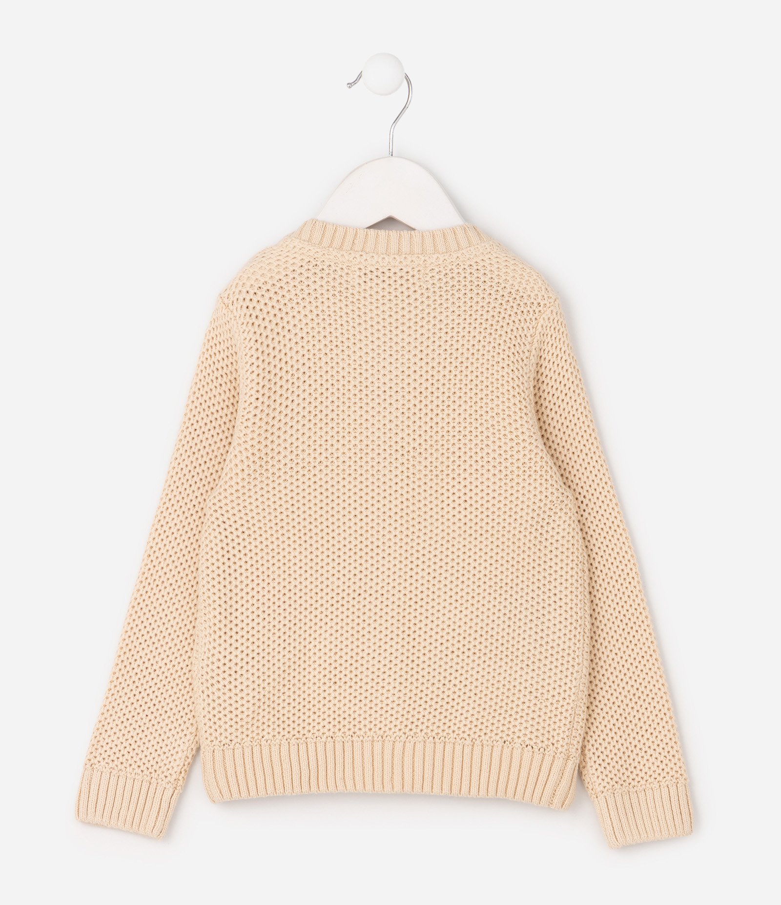Cardigan Infantil em Tricô com Bordado Floral - Tam 1 a 6 Anos Bege 3