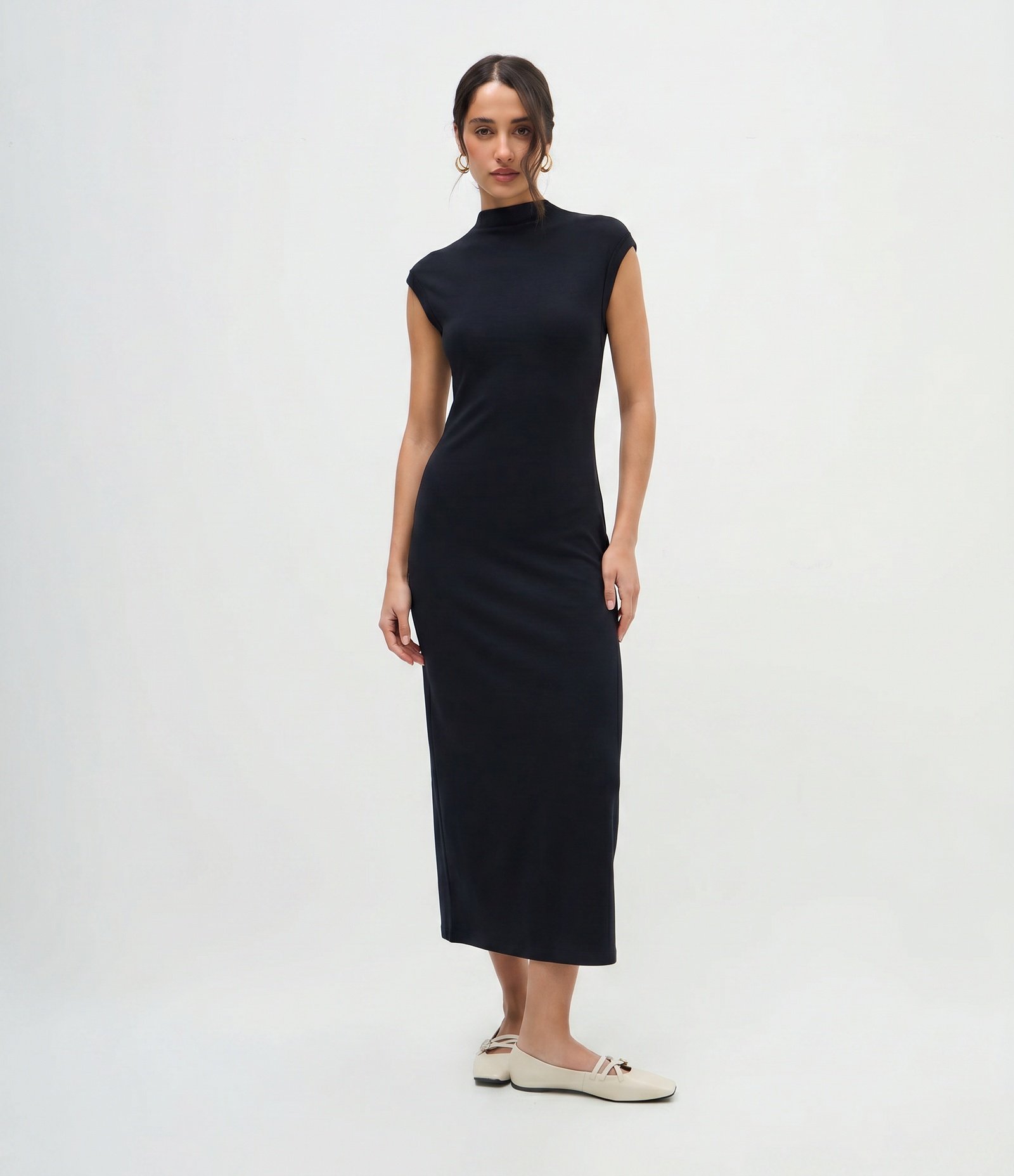 Vestido Midi em Ponto Roma Preto 1