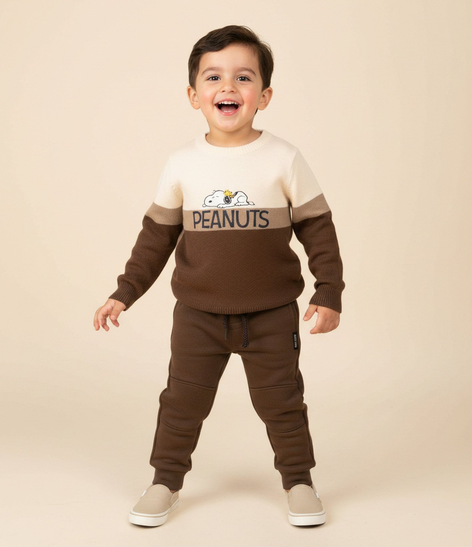 Casaco Infantil com Estampa Snoopy em Bloco de Cor – Tam 1 a 6 Anos Bege/Marrom 1