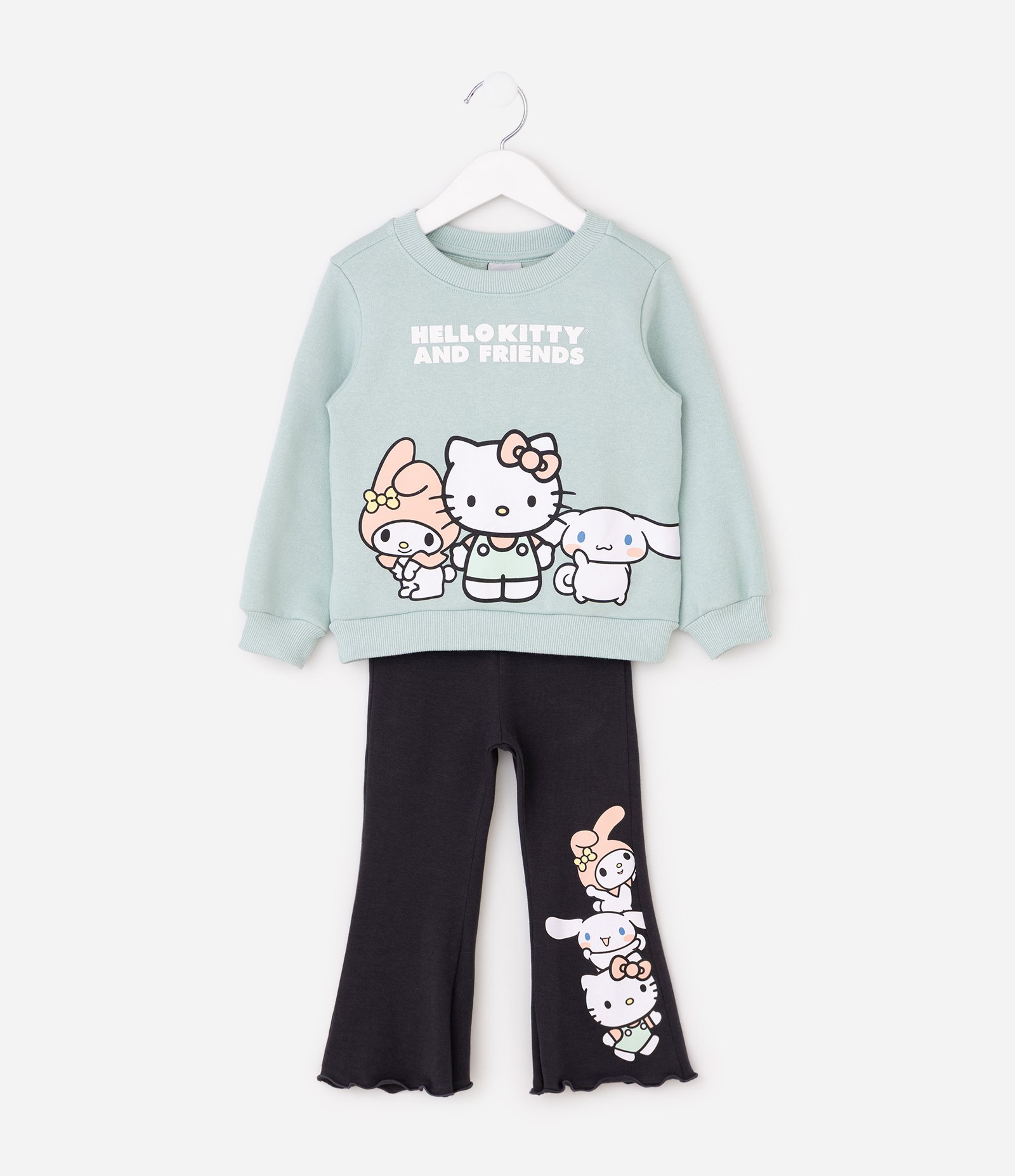 Conjunto Infantil Hello Kitty Casaco Cropped e Calça Flare – Tam 1 a 6 Anos Preto/Verde Claro 2