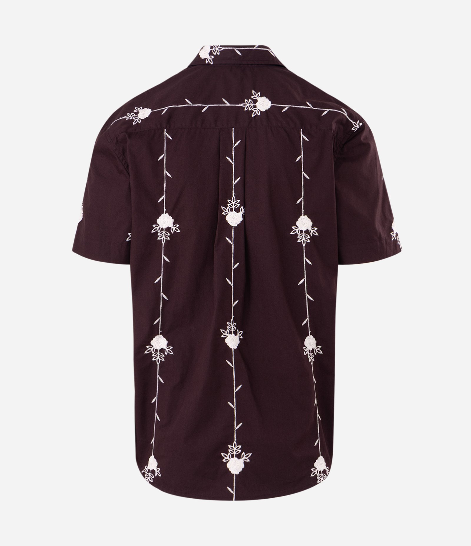 Camisa Bordada Floral Vertical Manga Curta Marrom 2