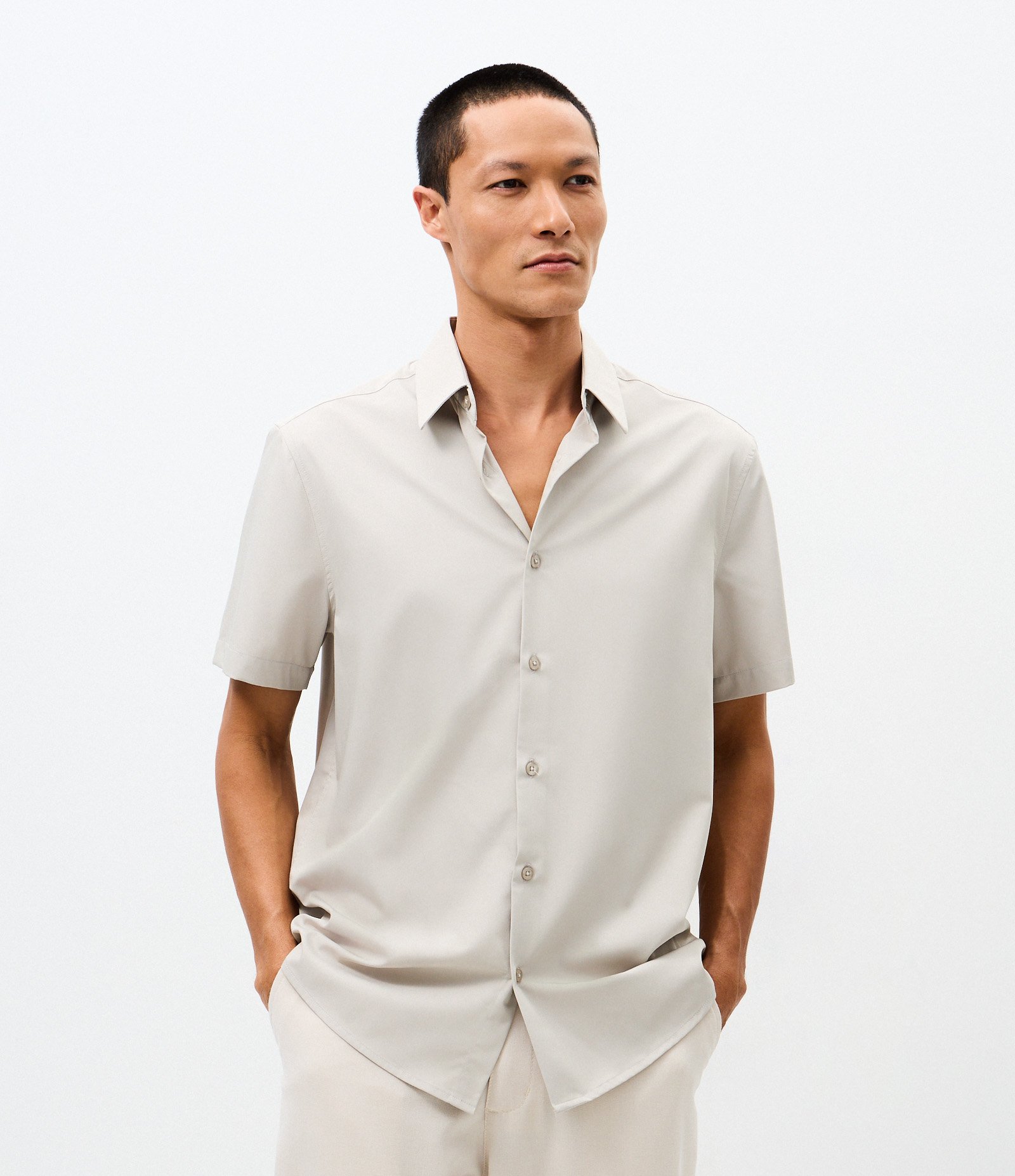 Camisa Slim em Fibra de Bambu Cinza Claro 1