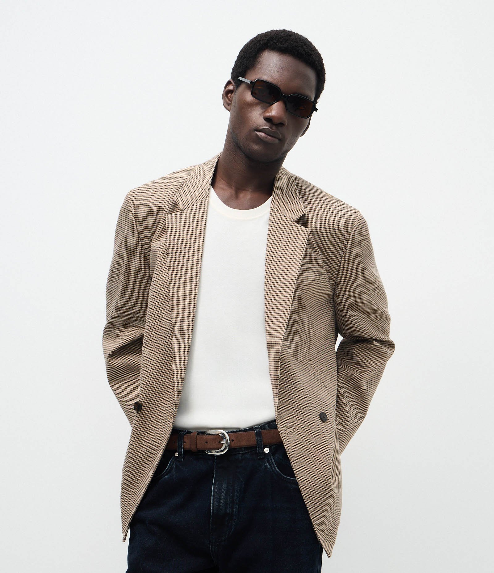 Blazer Oversized Alfaiatado com Estampa Xadrez Marrom/Cinza 1