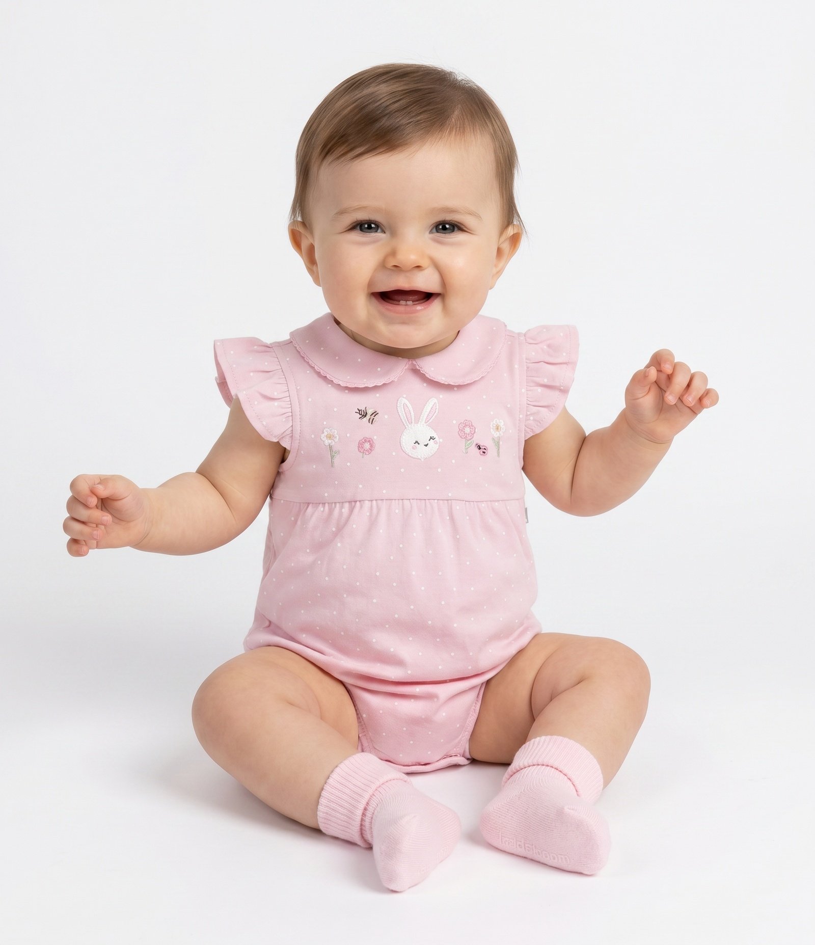 Body Bebê Estampa Poá e Bordado Coelho com Gola Boneca – Tam 0 a 18 Meses Rosa 1