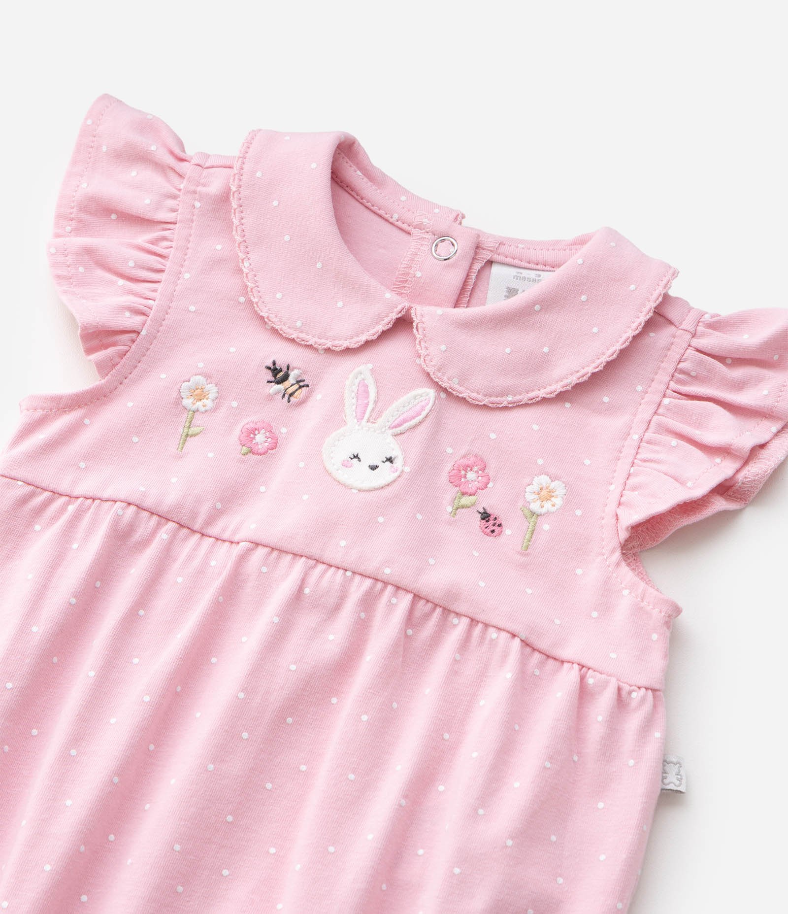 Body Bebê Estampa Poá e Bordado Coelho com Gola Boneca – Tam 0 a 18 Meses Rosa 5