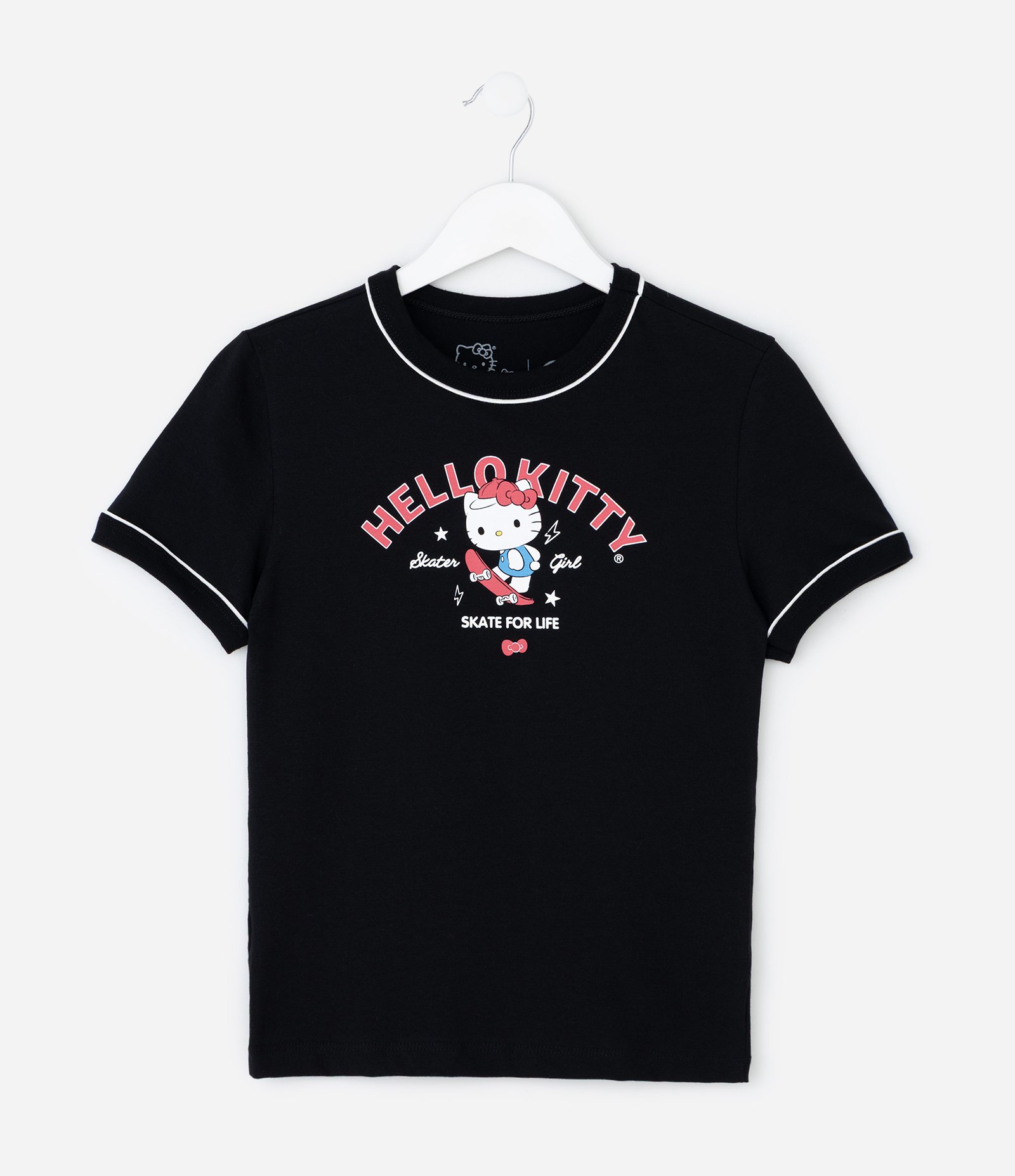 Camiseta Manga Curta em Algodão com Estampa Hello Kitty Skate Preto 1