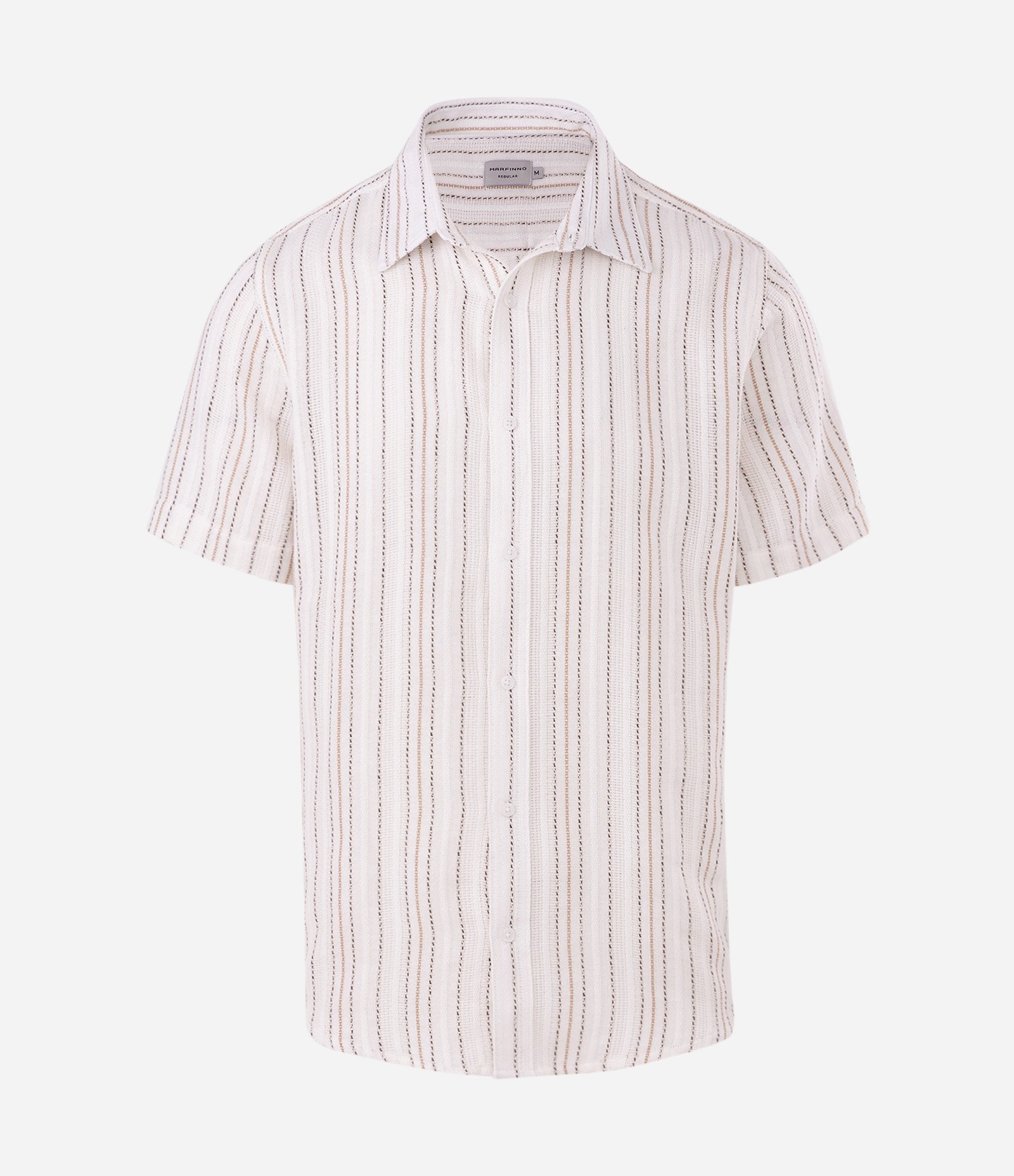 Camisa Listrada Texturizada Manga Curta Off White 5