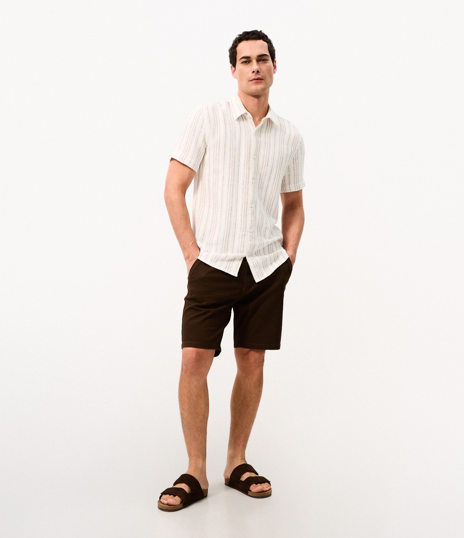 Camisa Listrada Texturizada Manga Curta Off White 2