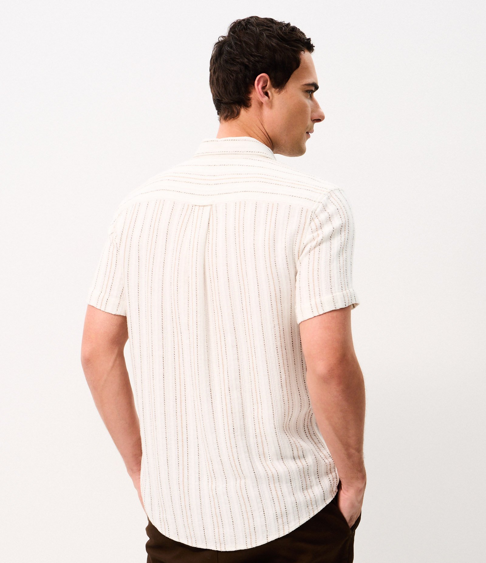 Camisa Listrada Texturizada Manga Curta Off White 3