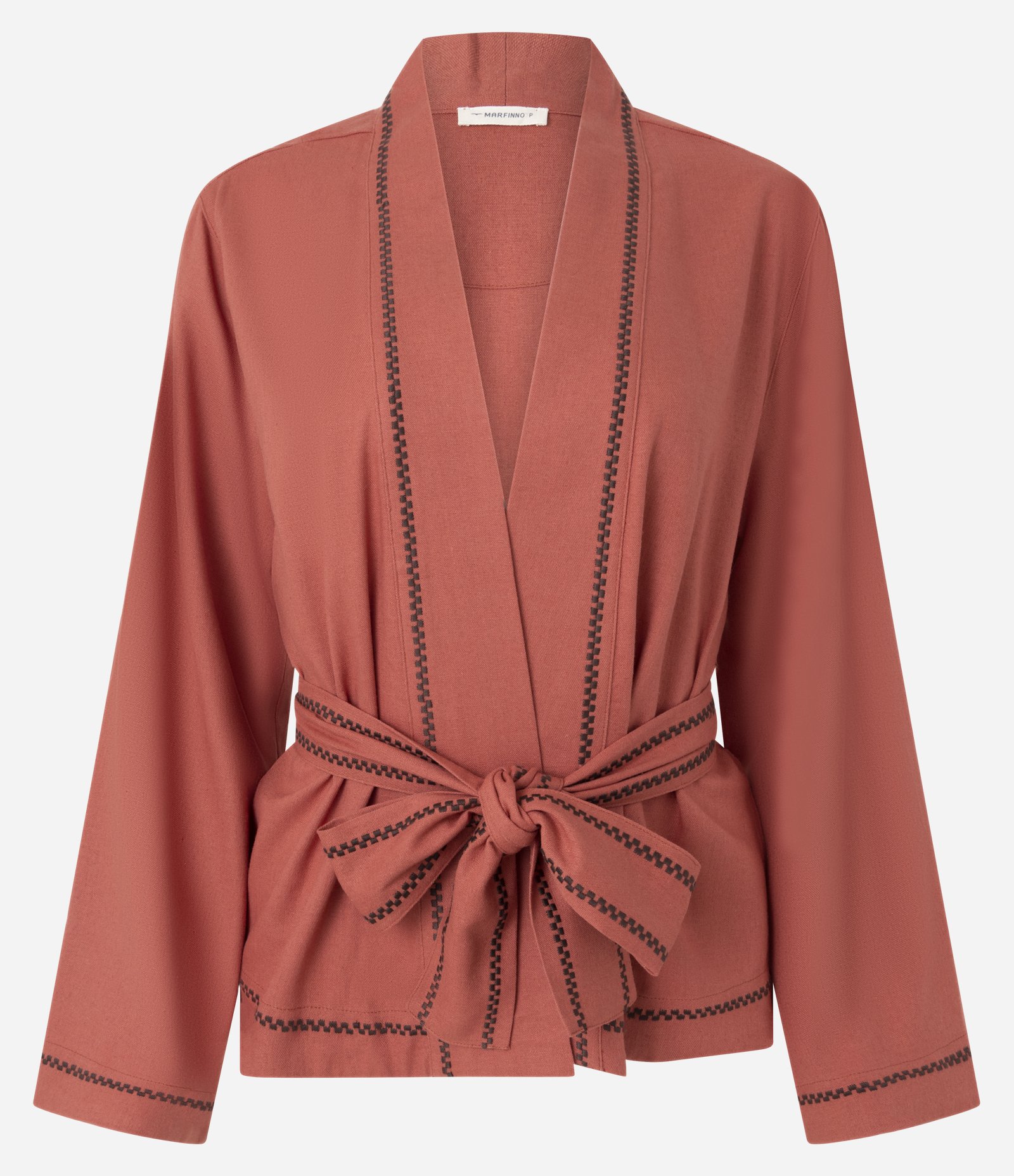 Kimono com Bordados Contrastantes e Faixa na Cintura Salmão 6