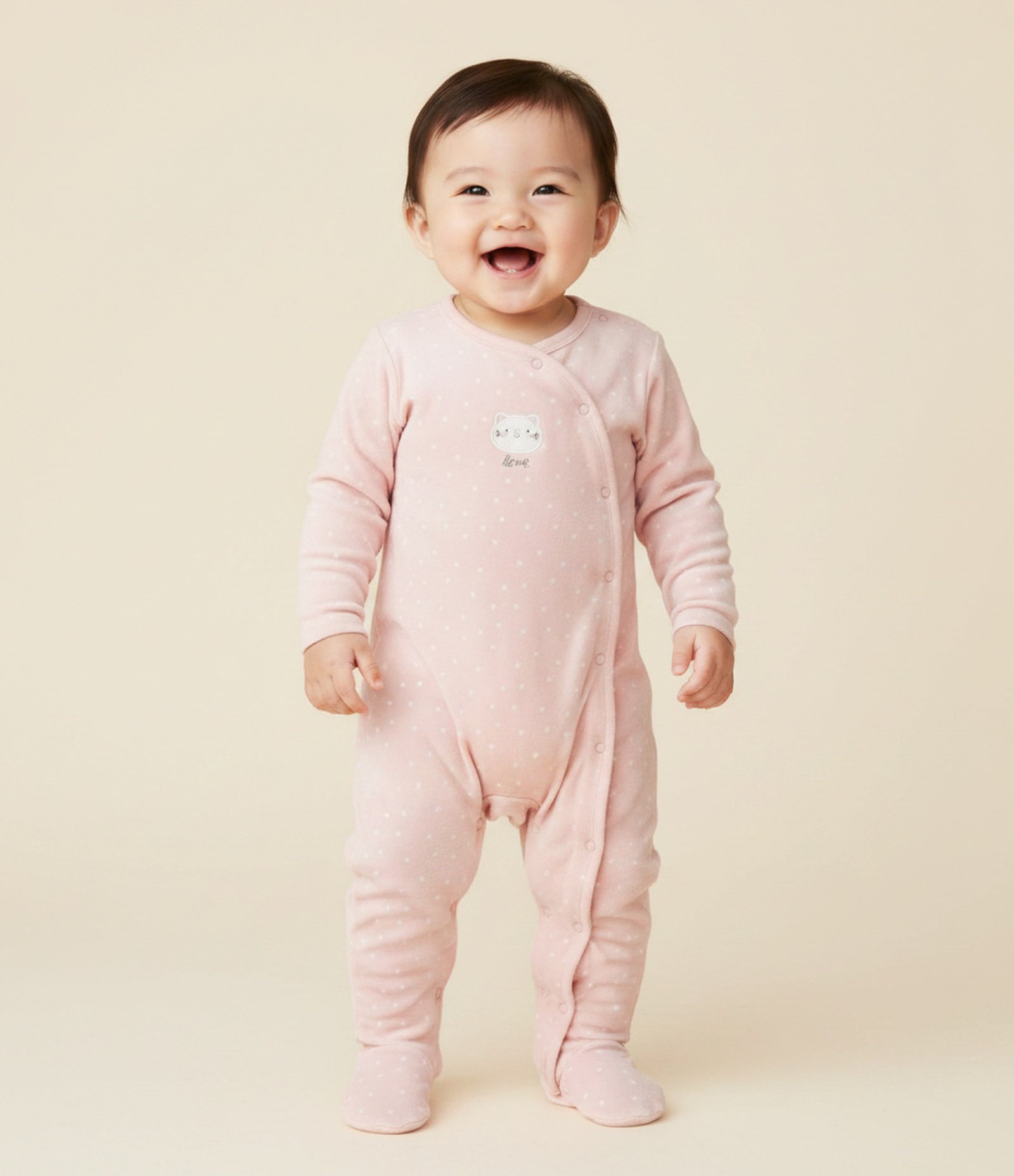 Macacão Bebê em Plush com Estampa Poá e Bordado – Tam RN a 18 Meses Rosa Claro 1