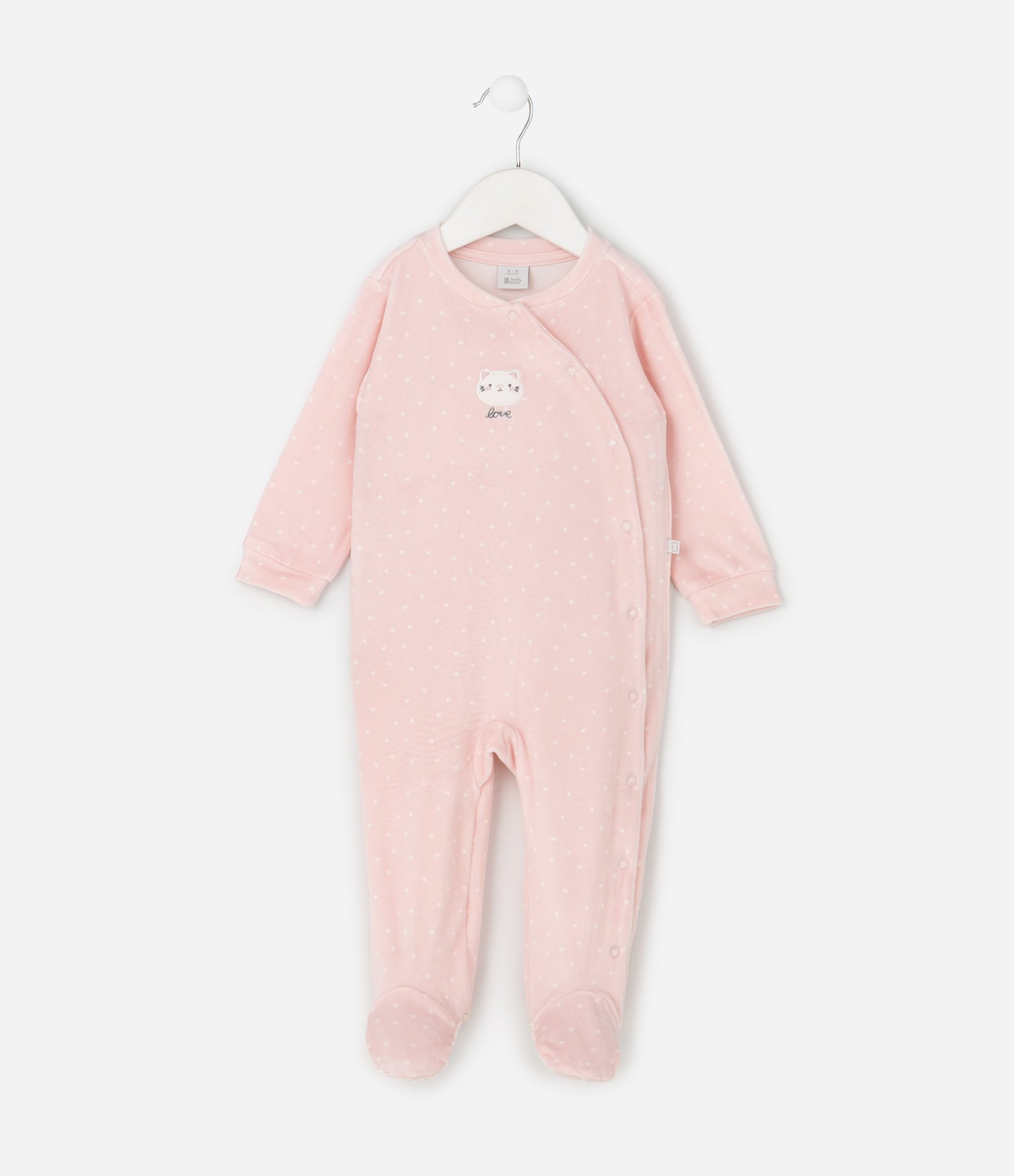Macacão Bebê em Plush com Estampa Poá e Bordado – Tam RN a 18 Meses Rosa Claro 2