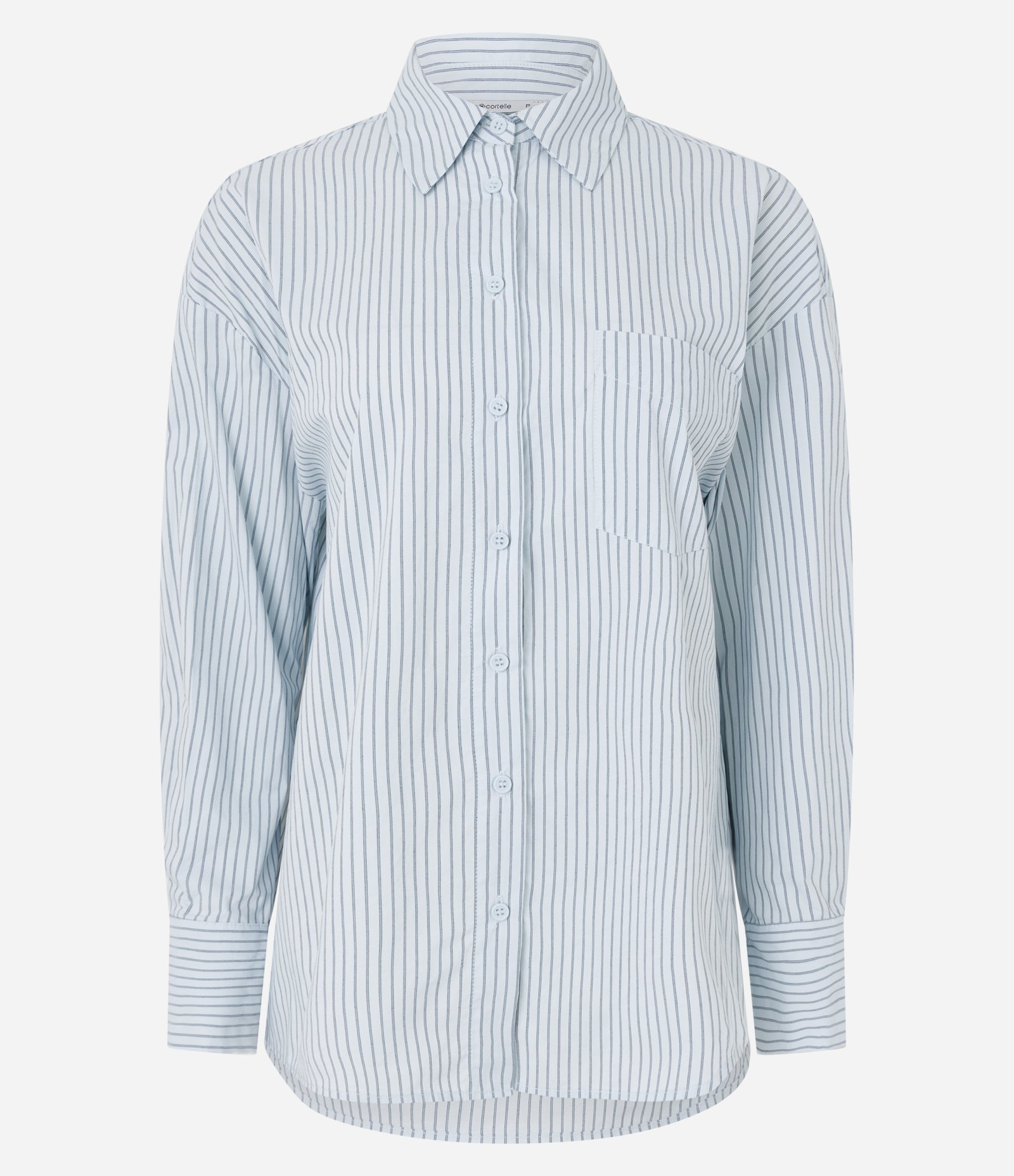 Camisa Oversized em Tricoline com Estampa Listrada Azul 1